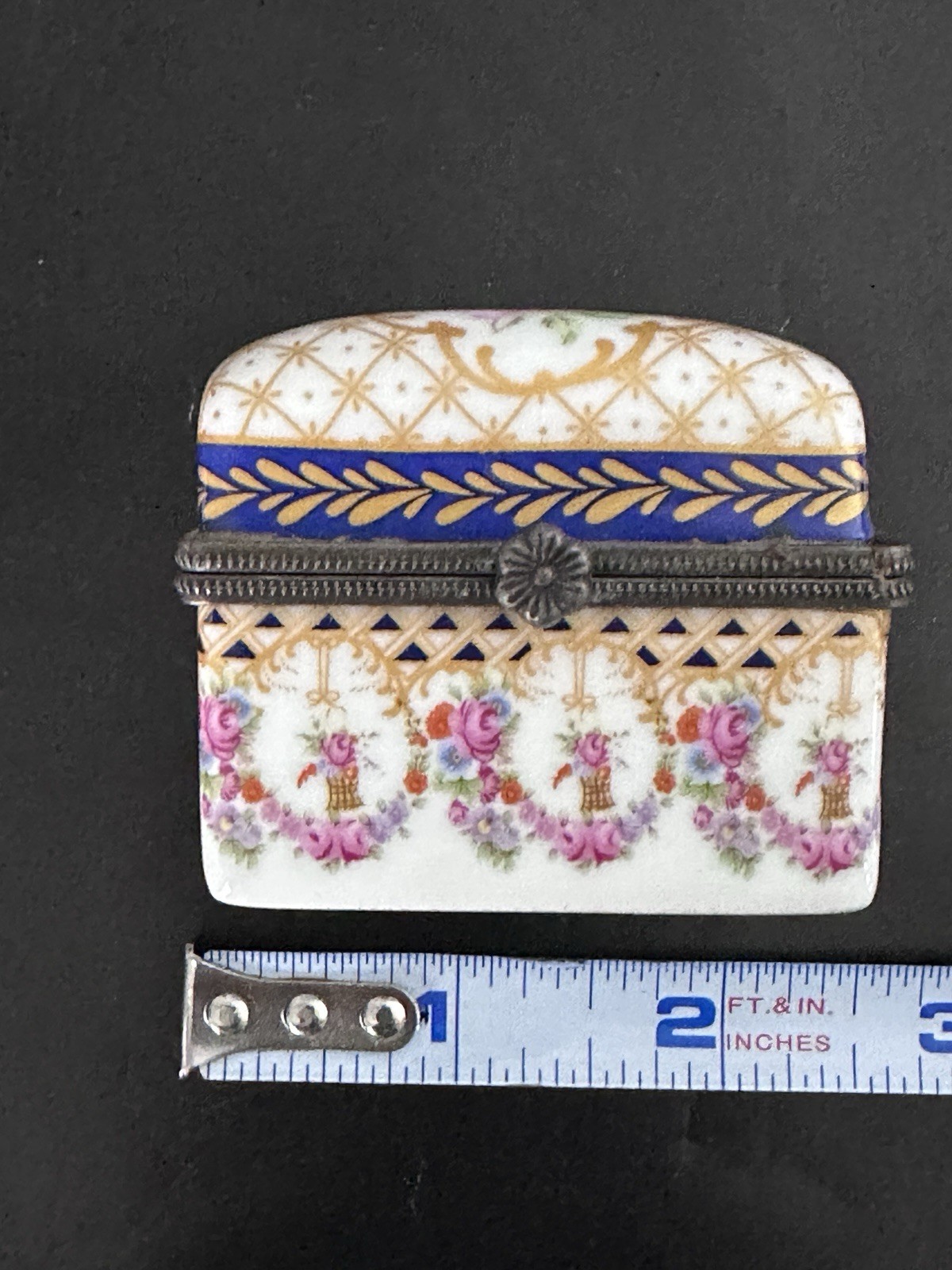 Porcelain Hinged Trinket Box with Rococo Floral Design France 1920’s