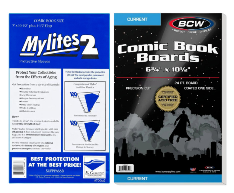 10 Mylite 2 Mil Mylar Comic Book Bags (Modern/Current) and BCW Boards Acid Free