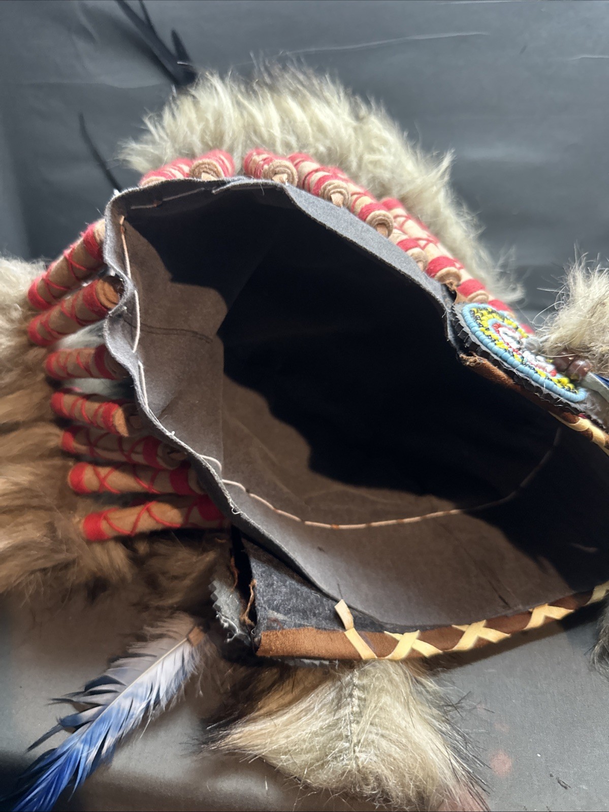 Native American War Indian Warrior Feathered Beaded Ceremonial Headdress