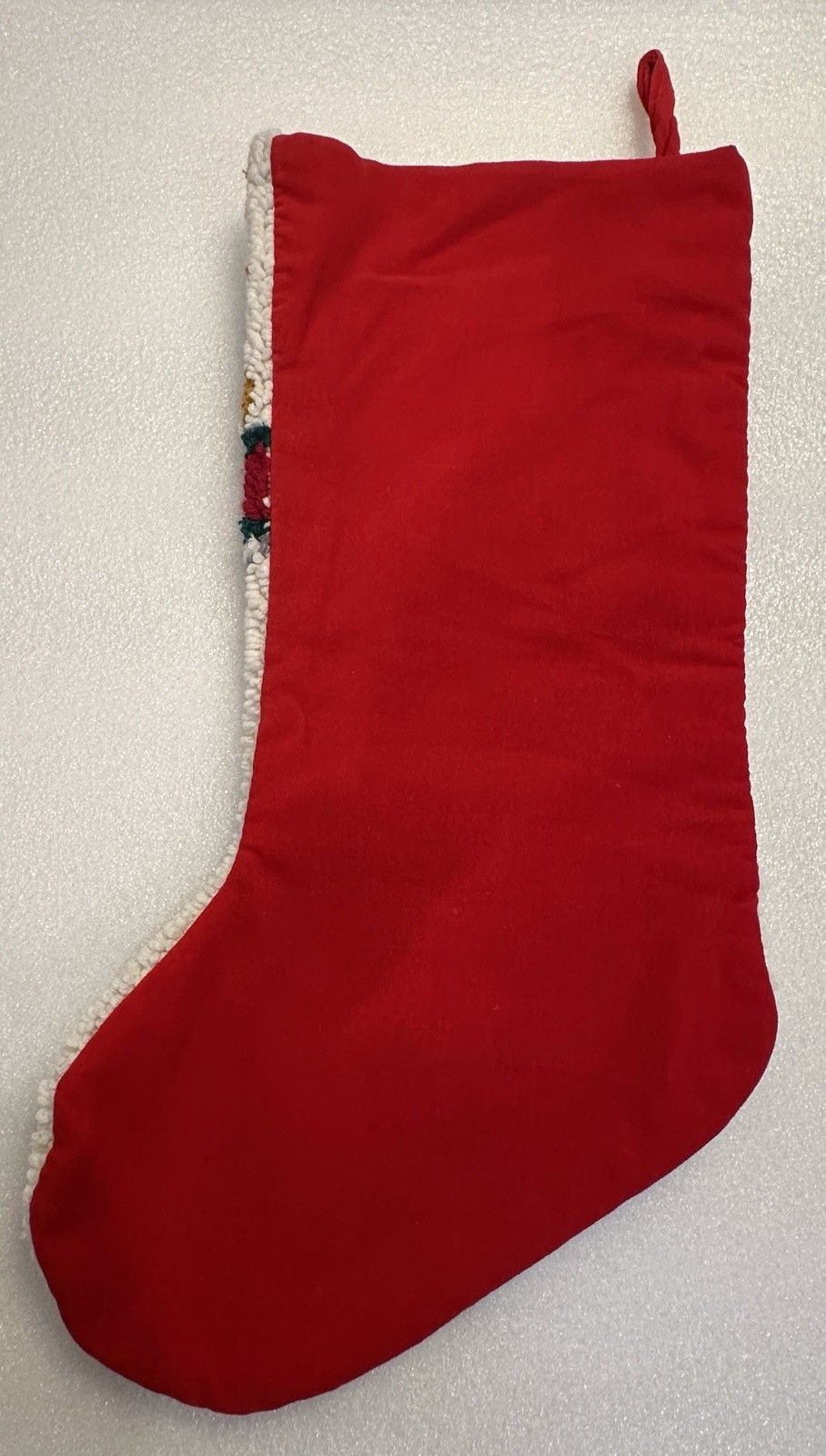 Vtg Latch Hook Loop Christmas Stocking Nutcrackers Toy Soldiers Red Velvet Back