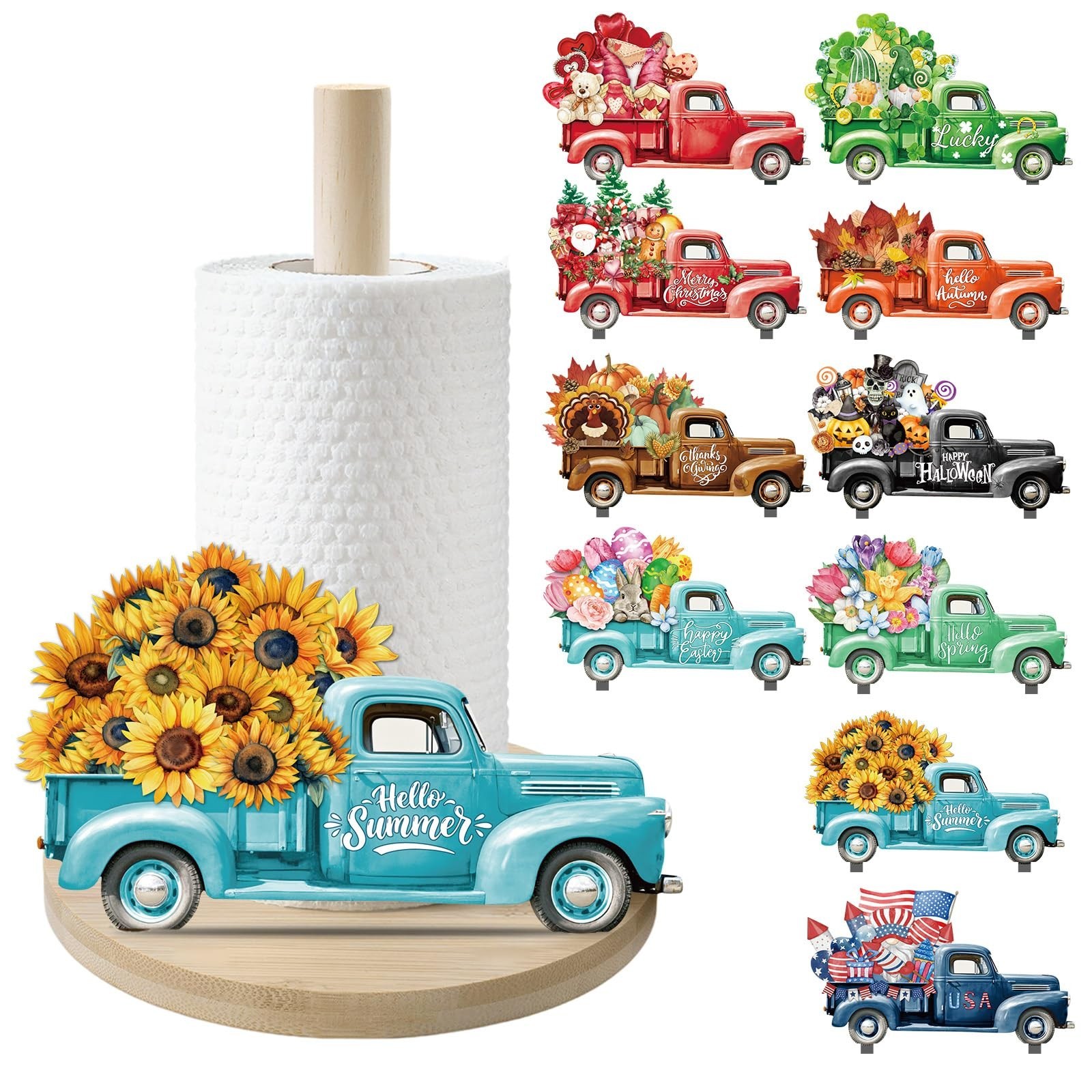Interchangeable Paper Towel Holder Seasonal Freestanding Bamboo Paper Towel H…