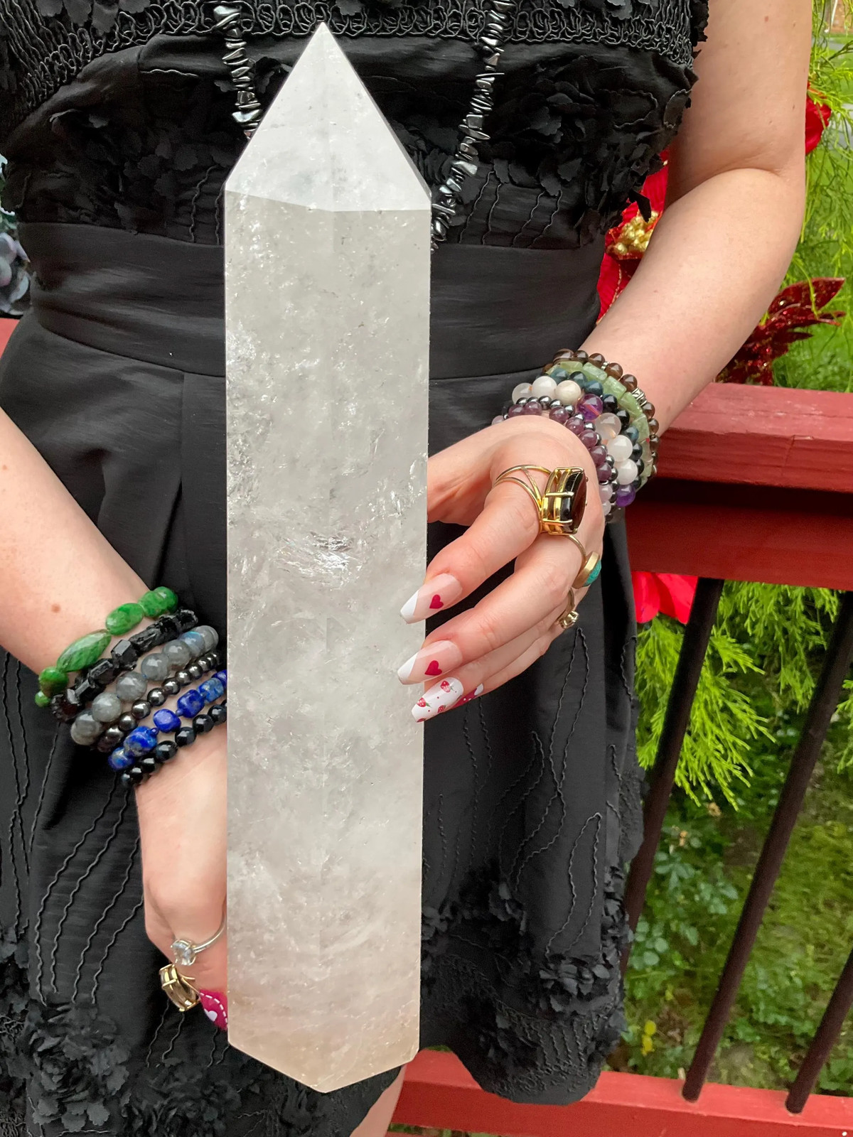 Clear Quartz Crystal Generator ~ Large 7 lb. 9 oz. ~ 14″ Tall ~ Red Phantom Spa