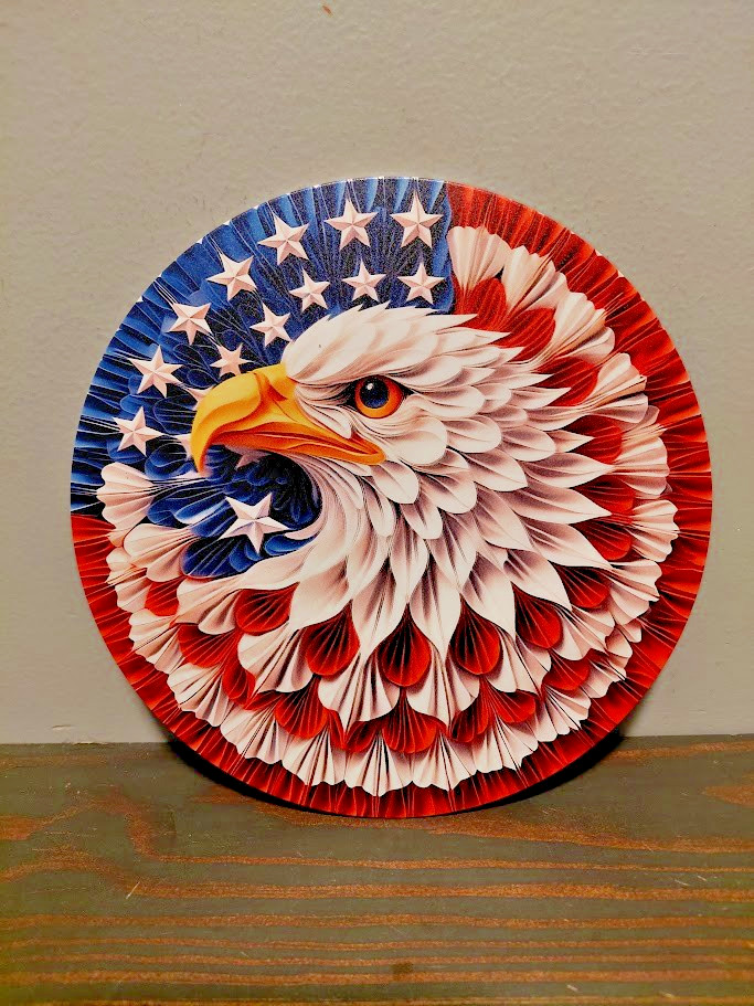 EAGLE Red White Blue Patriotic 8 inch Round Metal Sign