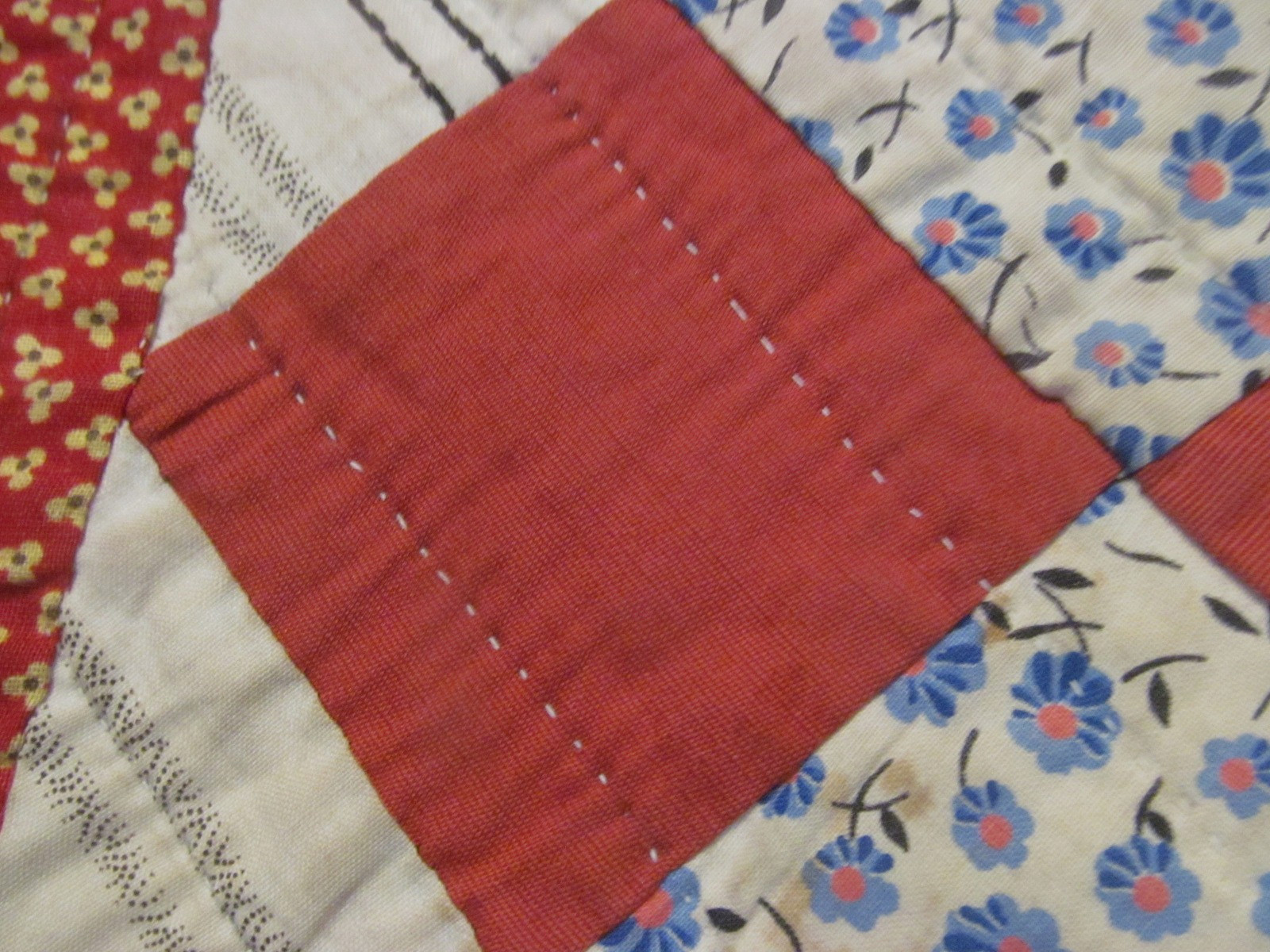 Antique Four Patch in a Square Handmade Quilt w/Calico Border 82×84~Dated 1931