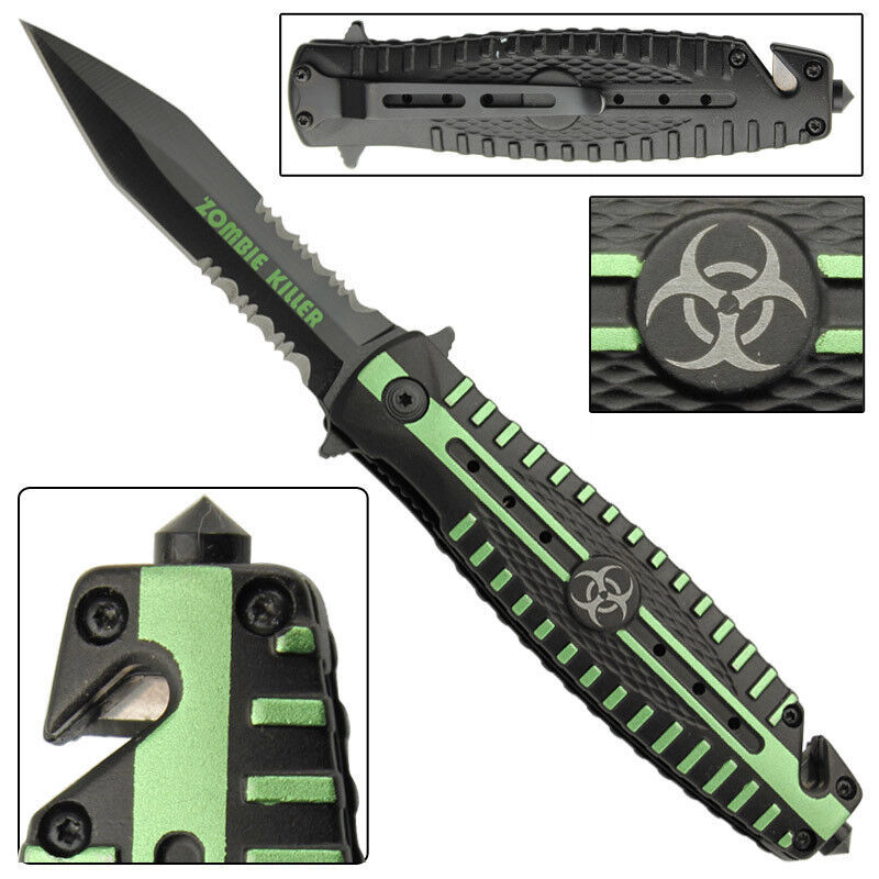Zombie Killer Assisted Tactical Folding Pocket Knife Spear Point – Belt Cutter