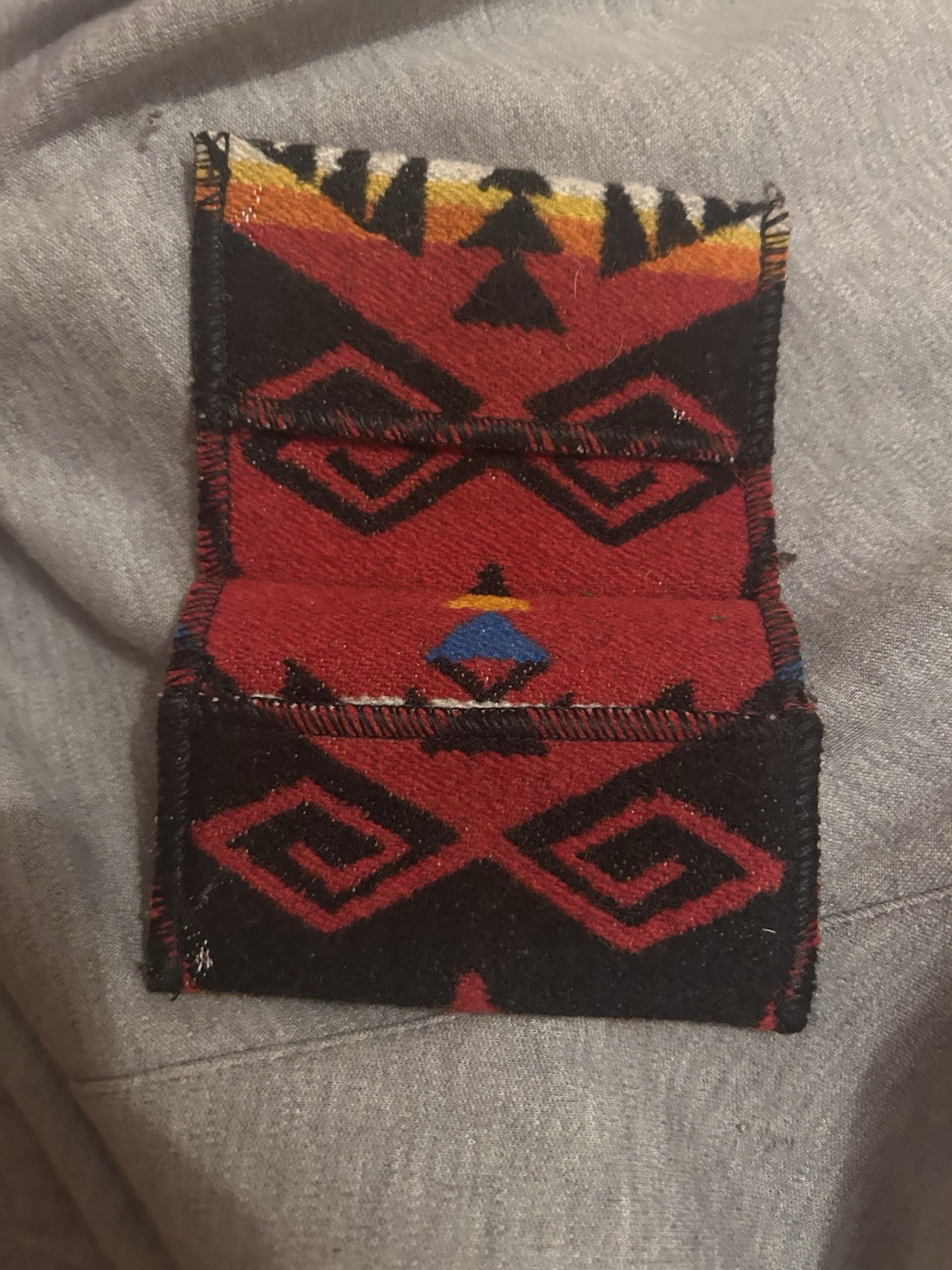 Navajo Small Woven Textile Pouch Multicolor Geometric Patterns Handmade