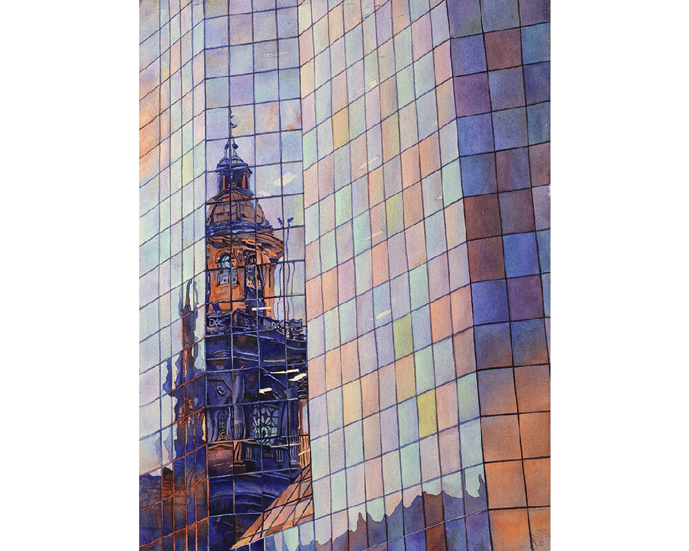 Cathedral in the Plaza de Armas- Santiago, Chile. Fine art watercolor (print)