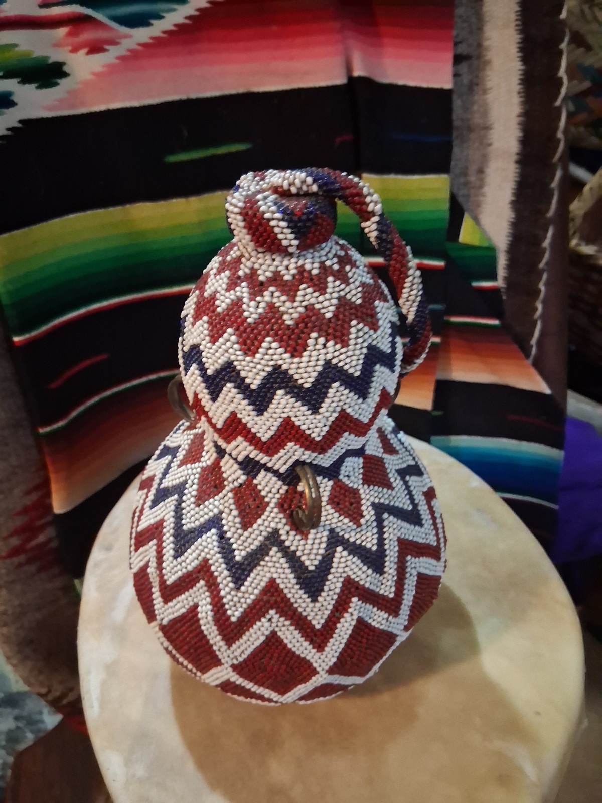**AWESOME VINTAGE NATIVE TRIBAL FULLY BEADED GOURD CANTEEN VERY COOL UNIQUE *