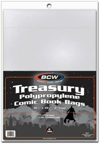 Pack of 100 BCW Archival 2-Mil Treasury Comic Book Poly Bags acid free sleeves
