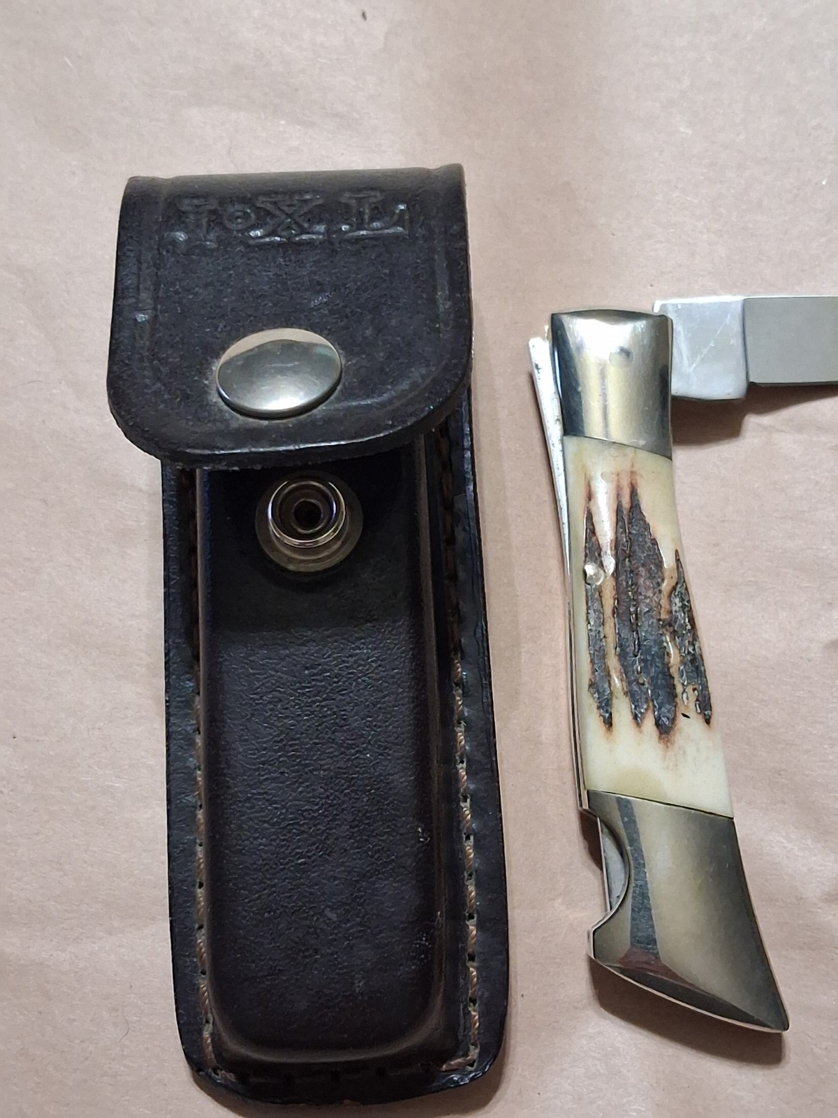 Vintage Schrade IXL, Bone Lockback with Sheath, Unused, Stag Knife, Schrade Stag