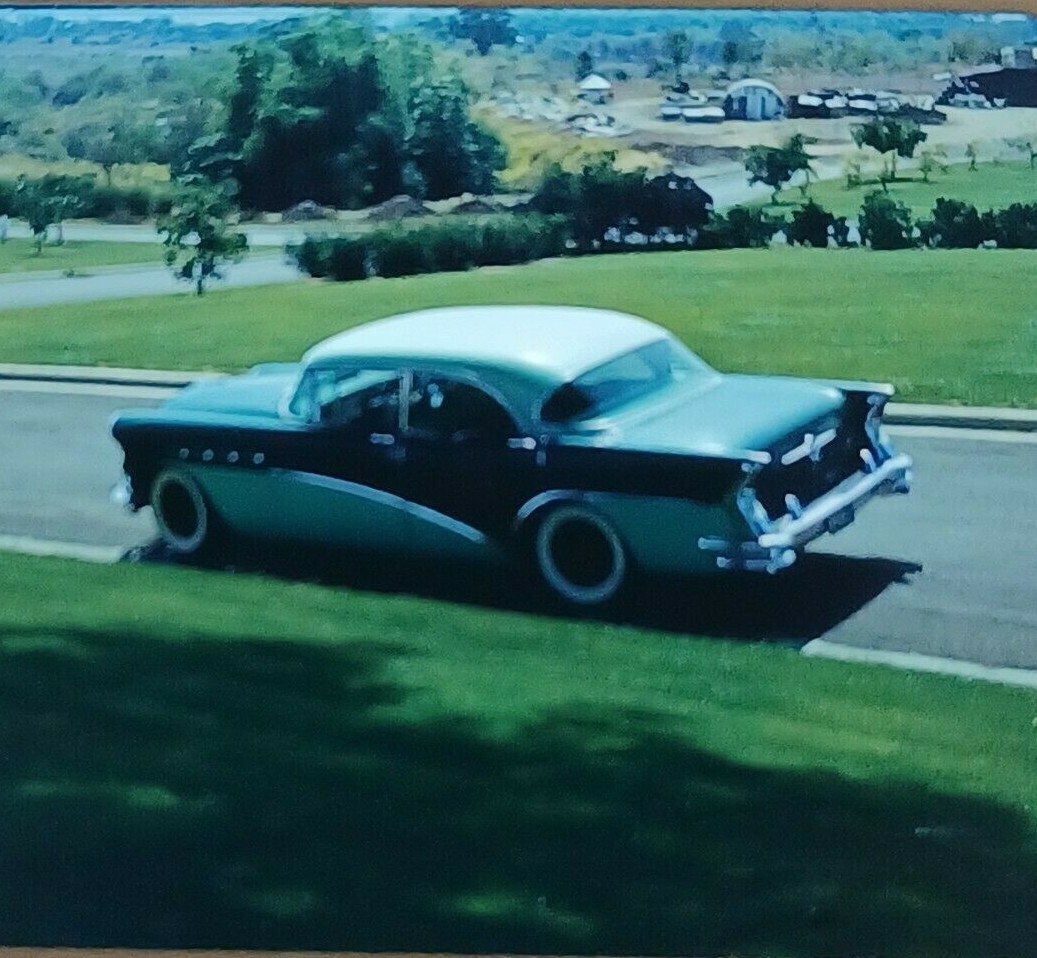 Buick Century at Manila Cemetery 1957 Red Border Kodachrome 35mm Slide Car33