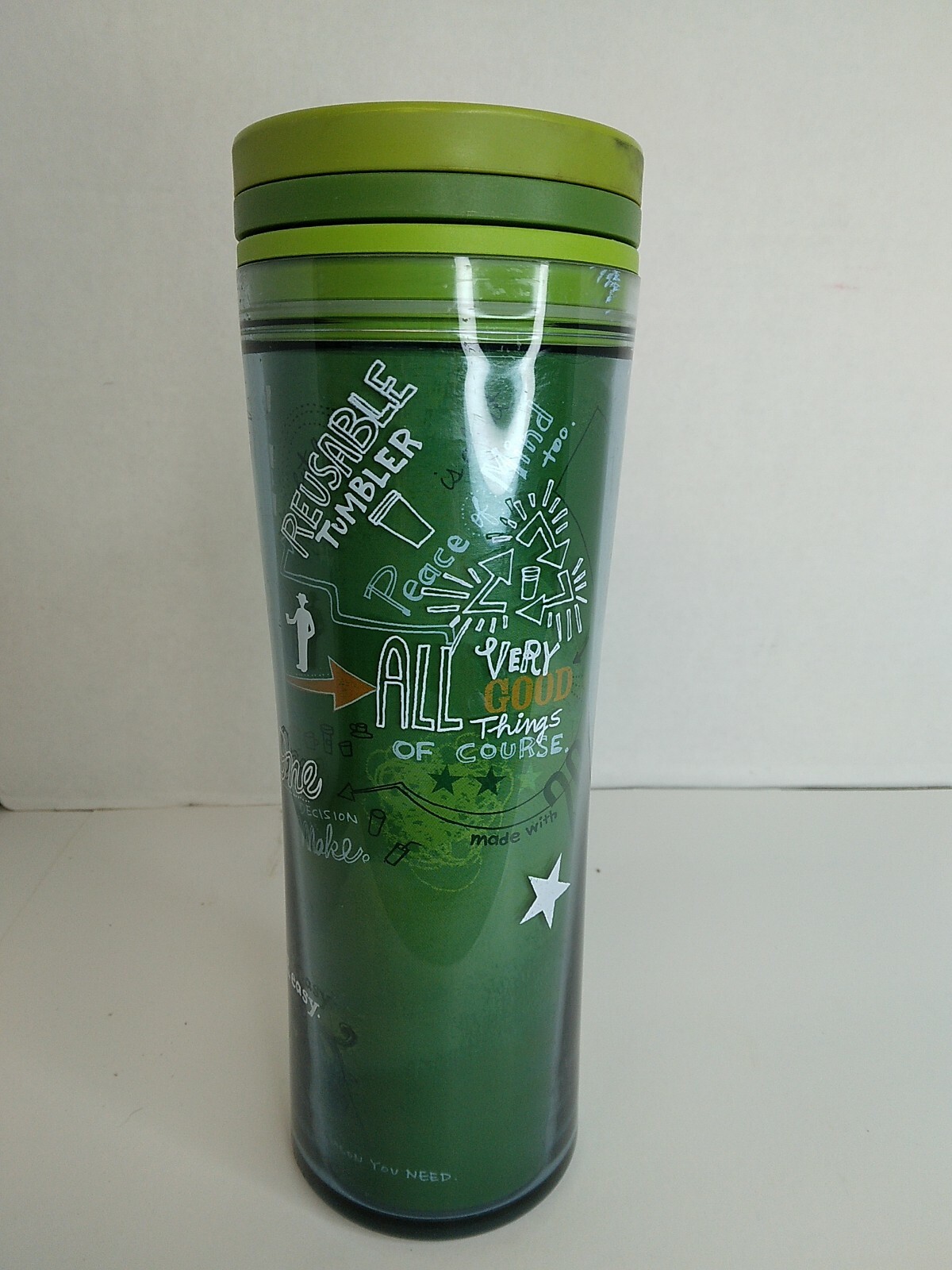 RARE Starbucks Green Recycle Travel Tumbler Mug 2009 Venti 20 fl oz 