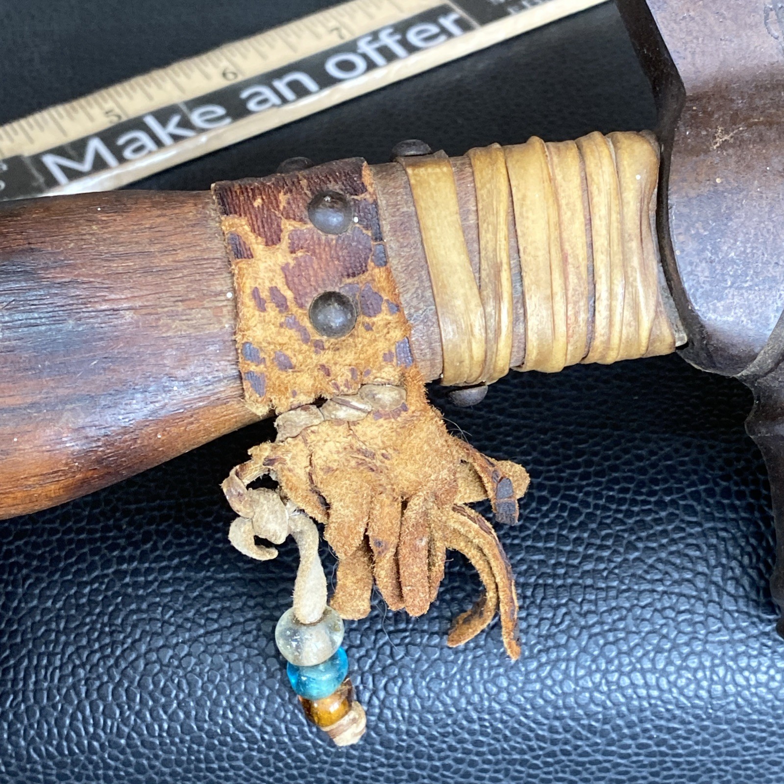 maybe Reproduction? Native American Plains Pipe Tomahawk Engraved Glass Beads