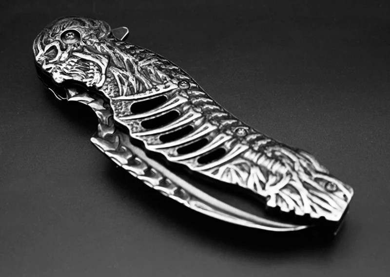Skeleton Pocket Knife Spring Assisted Grim Reaper Design 8″ Open Folding Knife
