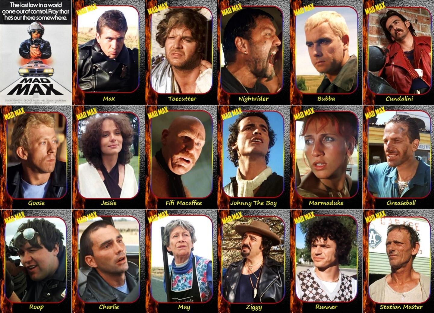 Mad Max 1979 movie Trading cards Mel Gibson Joanne Samuel Nomads V8