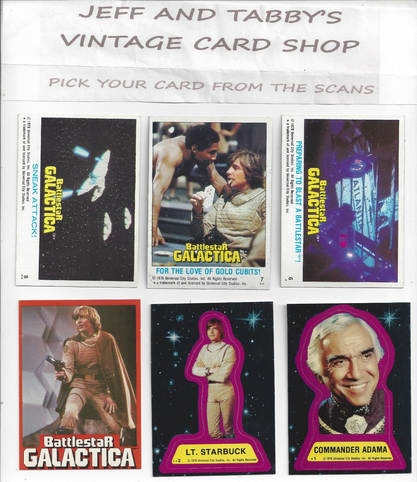 1978 Topps Battlestar Galactica Base&sticker SEE DROP DOWN MENU 4 card U recieve