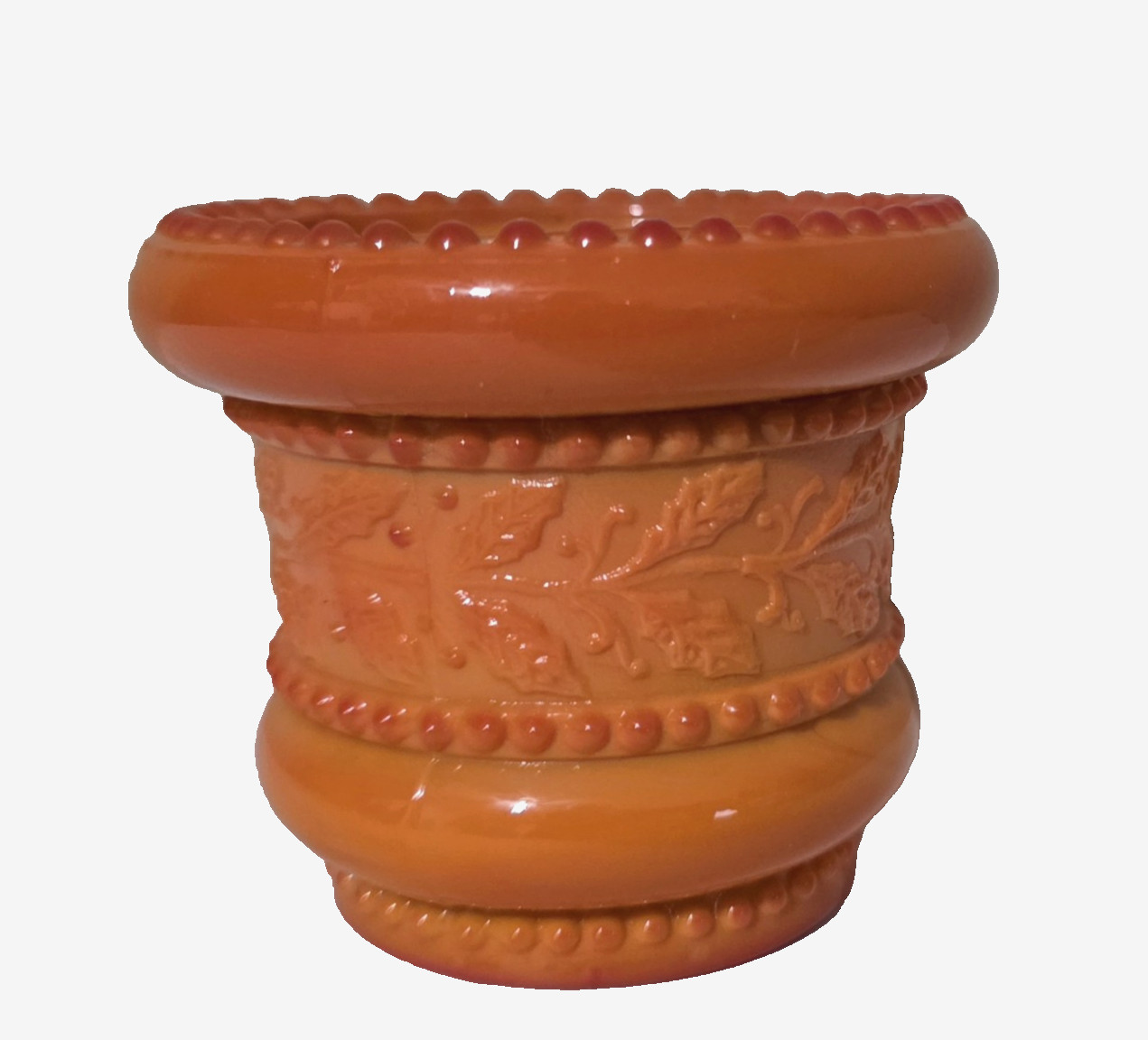 Summit Art Glass Slag Toothpick Holder Holly & Berries Tangerine Orange 2 & 3/8″