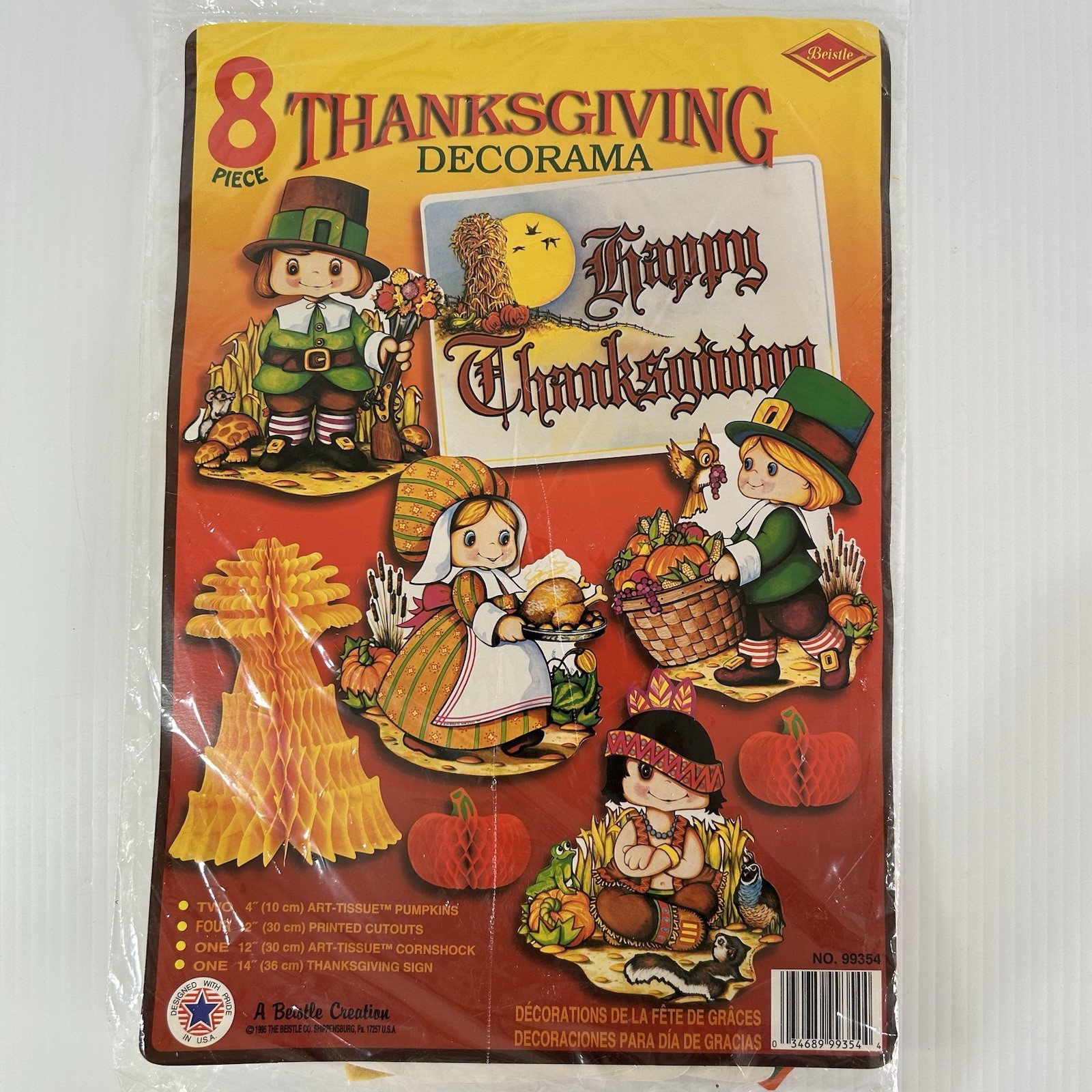 8 Vintage Beistle Thanksgiving Cutout Lot Honeycomb Tissue Pilgrim 1995 NEW