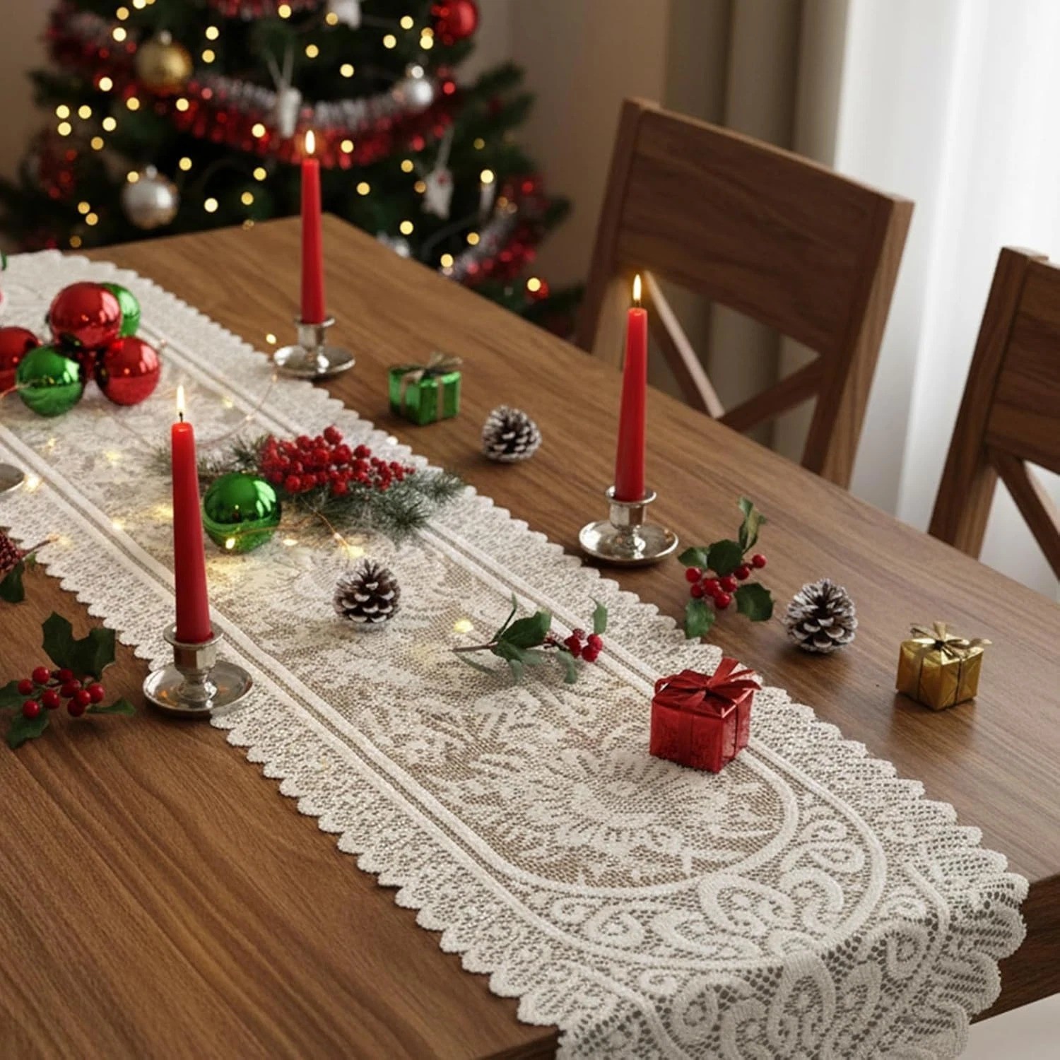 Lace Crochet Rectangular Table Runner, 2pcs Boho Doilies 45*13.38 Table Dresser