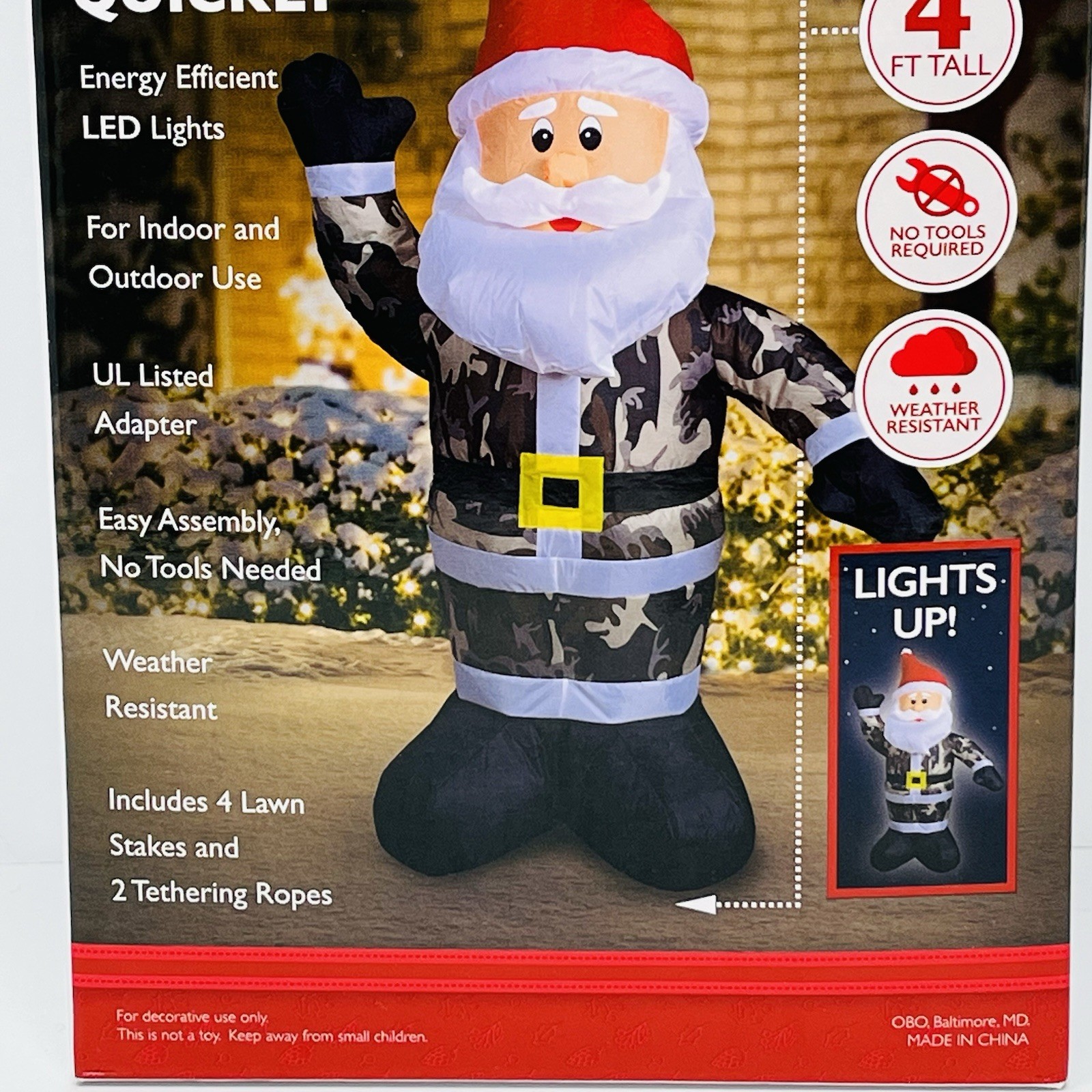 Holiday Collection 4 FT Inflatable LED Camo Santa Claus Christmas Yard Decor NEW