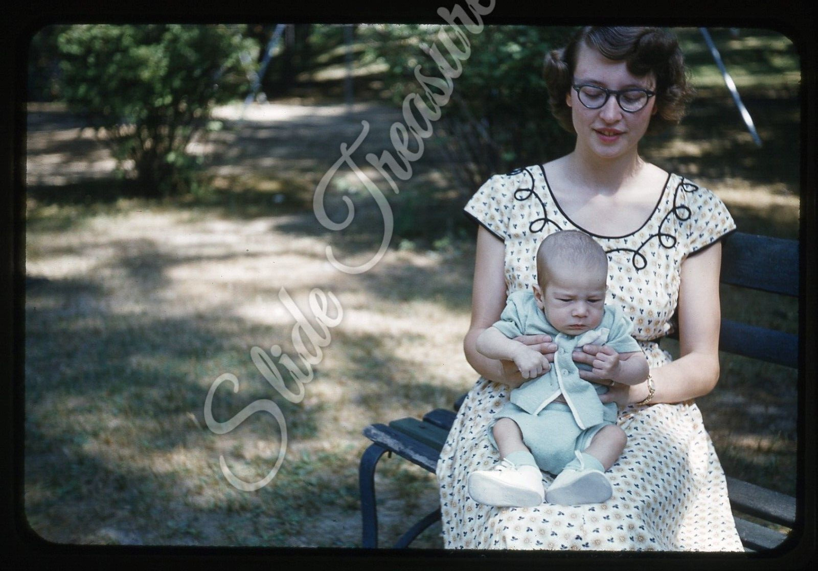 Pretty Woman Glasses Dress Baby 35mm Slide 1950s Red Border Kodachrome
