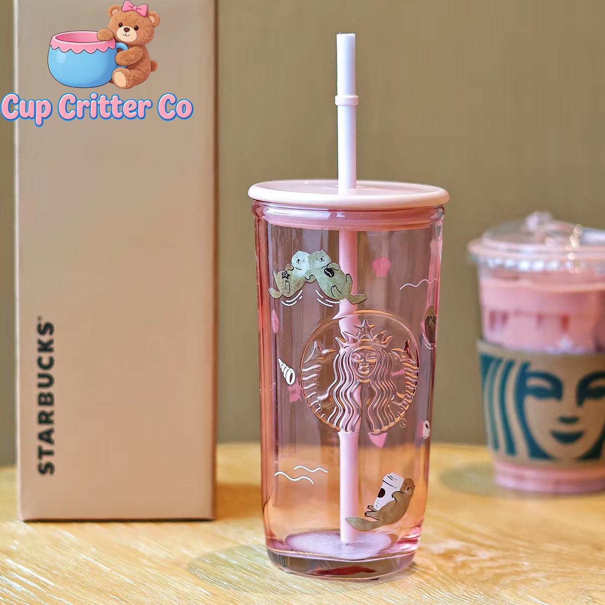 Starbucks 2025 China Valentine’s Day Pink Otter Glass Straw Cup 16oz/473ml Gifts
