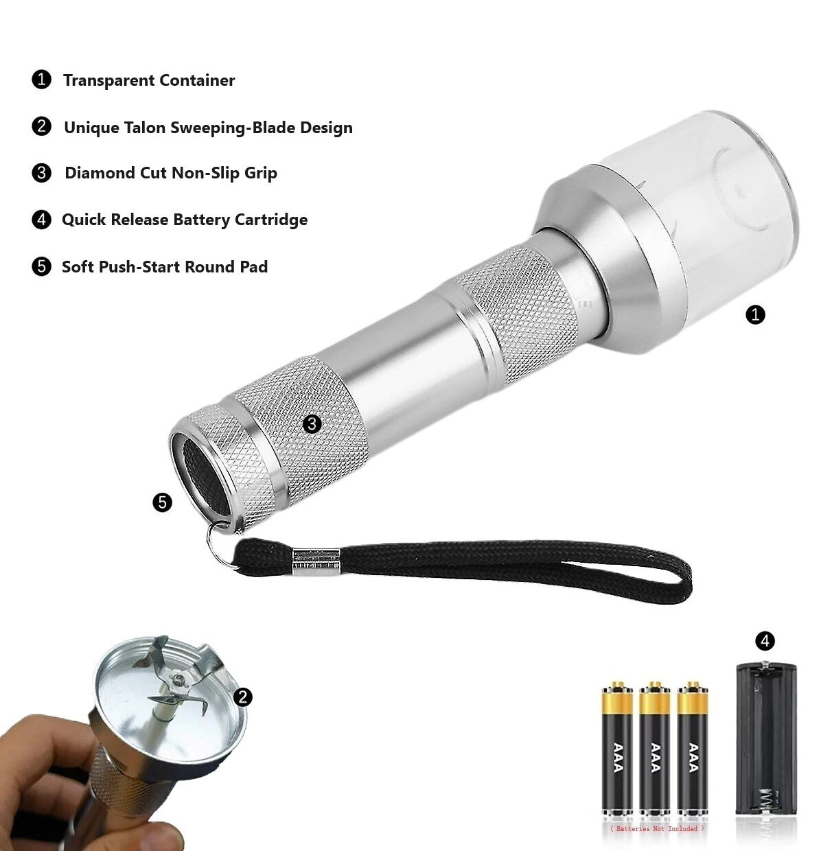 Electric Herb Grinder 🌱 Handheld Aluminum Metal Tobacco Grinder – Silver
