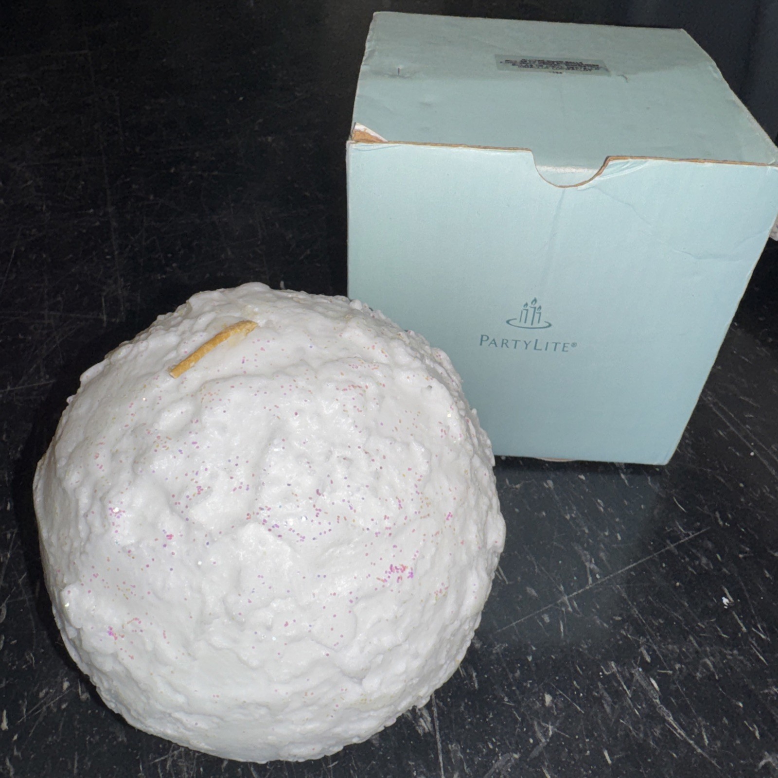 Partylite Large Snowball Candle 6” Glitter Q6810 Unused Retired