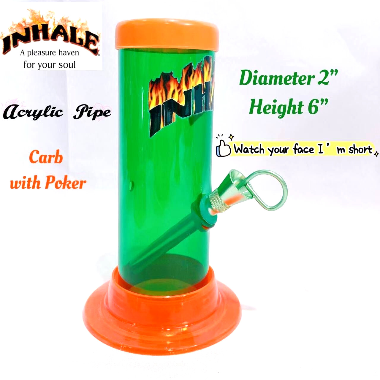 INHALE®️ 2×6″ STRAIGHT ACRYLIC Hookah WATER PIPE with Carb MADE IN USA
