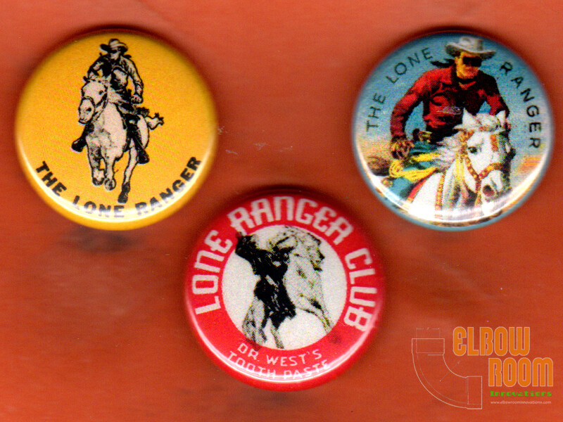 Set of three 1″ The Lone Ranger pinback buttons pins reproduction vintage