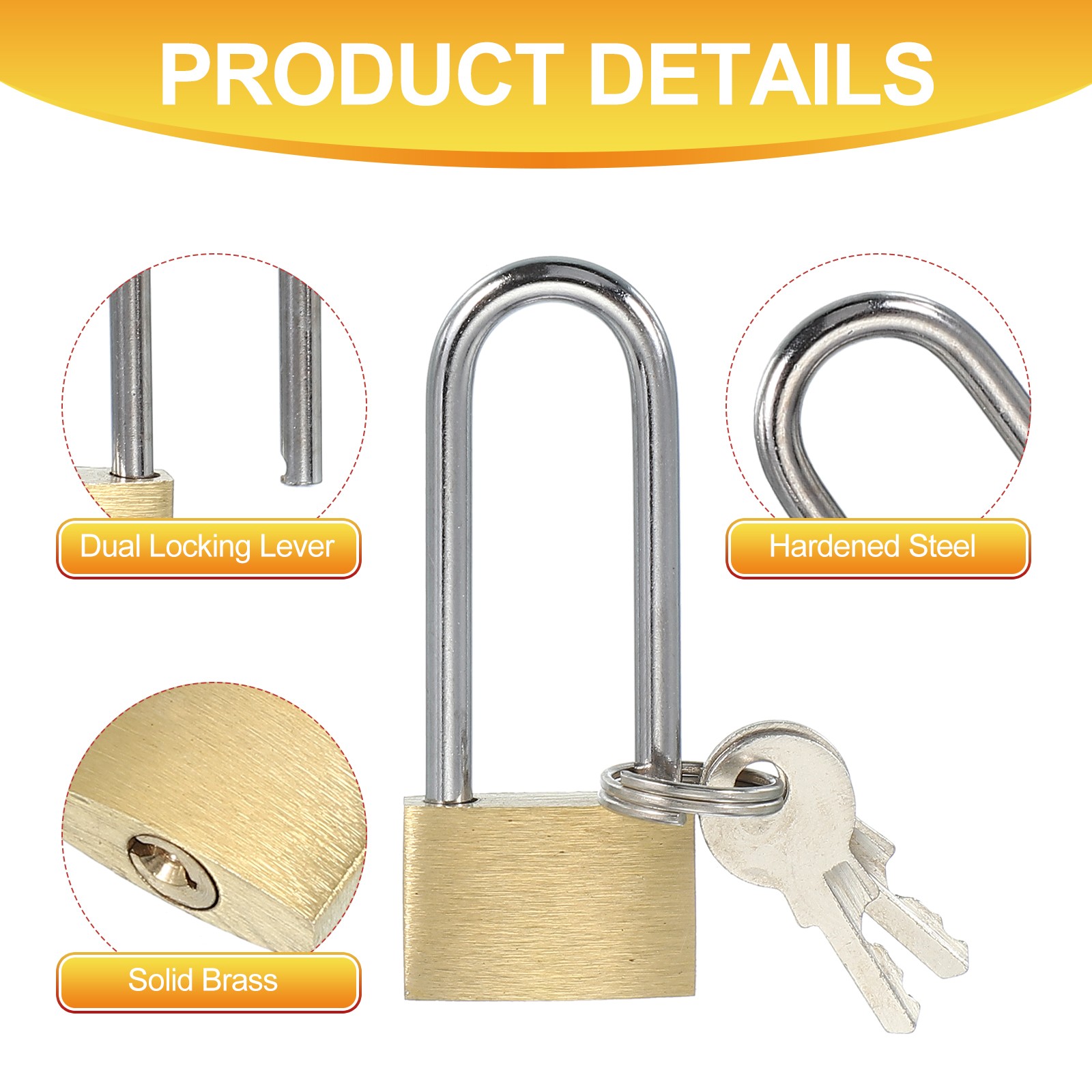 2 x Solid Brass Padlocks 2″ L Shackle Lock with 2 Keys