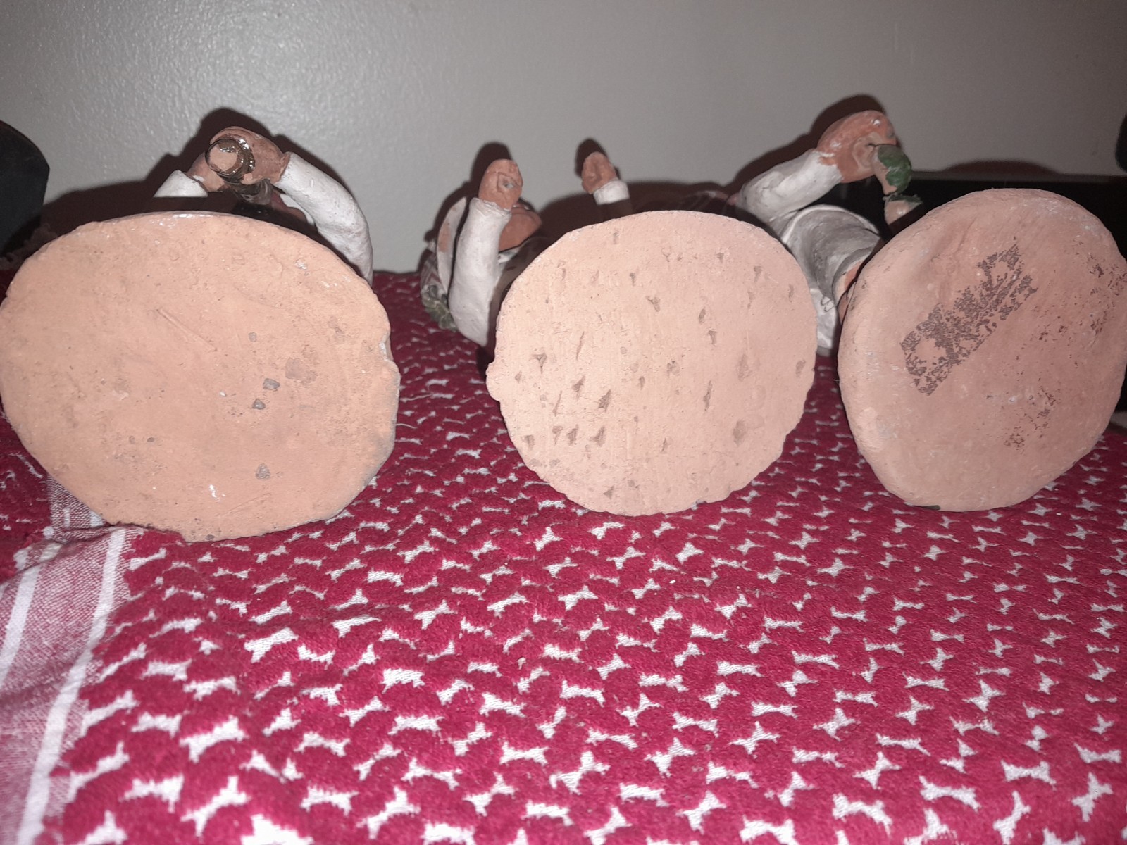 3 Peruvian Folk Art Clay Figurines Hand Crafted/painted. 10 To 12 Inches Tall