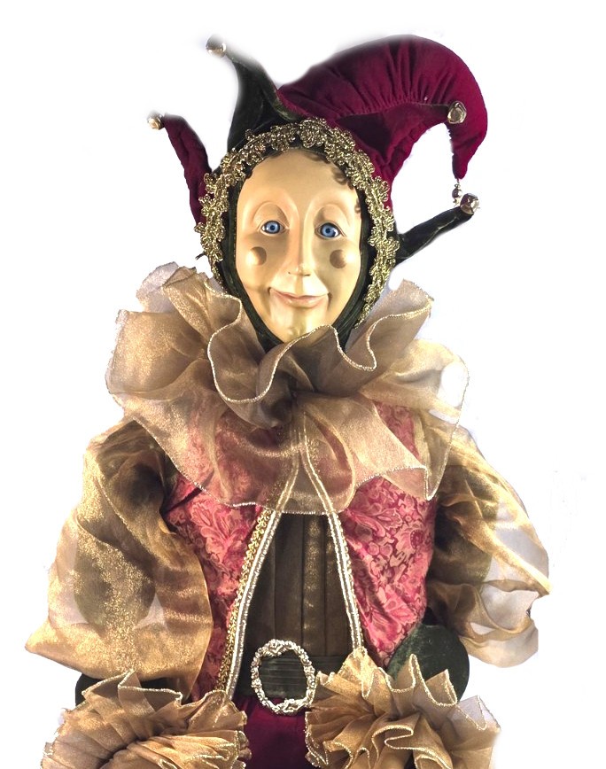 48″ JESTER DOLL POSABLE PLUSH Resin Velvet Christmas Mardi Gras Costco Kirklands
