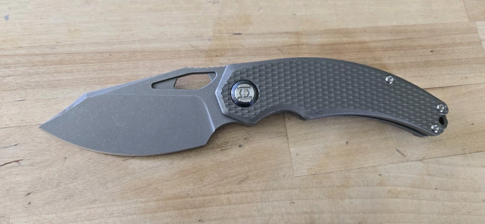 KUNWU Knives Padre Pocket Knife Stonewashed Vanax Blade and Titanium Handle