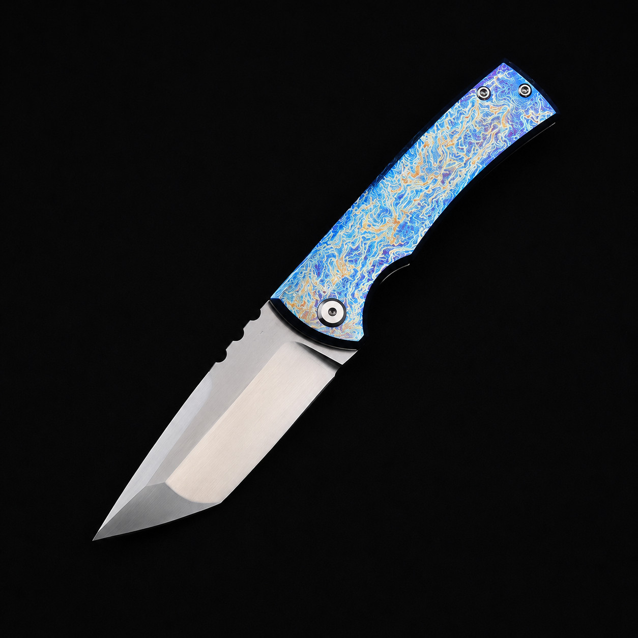 New TC4 Titanium Blue Anodized Custom Handle Tactical Outdoor EDC Pocket Knife