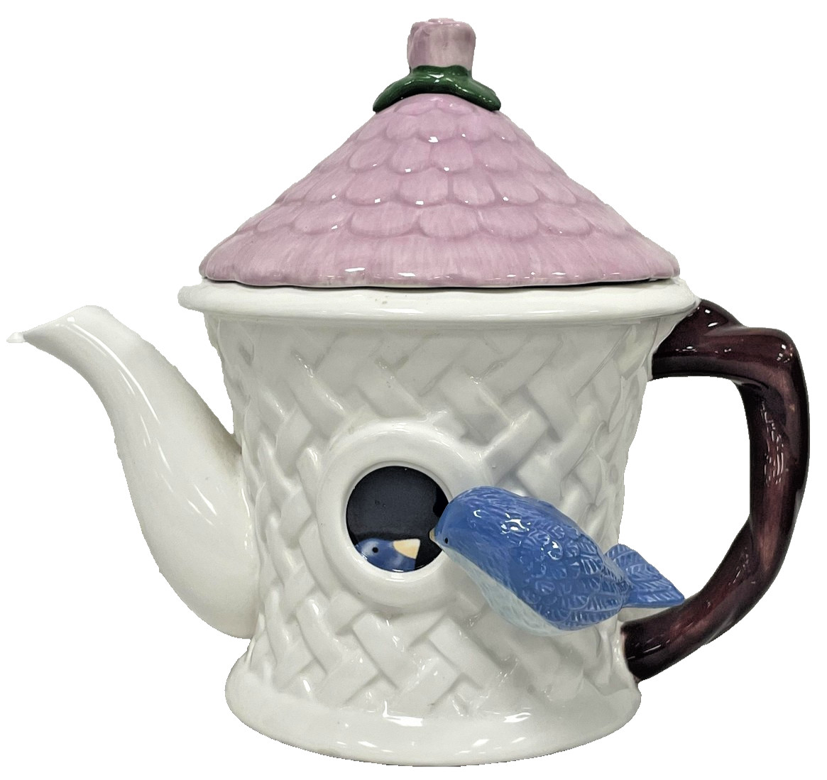 Teleflora Gift White Ceramic Tea Pot Birdhouse Whimsical Teapot Lid Included
