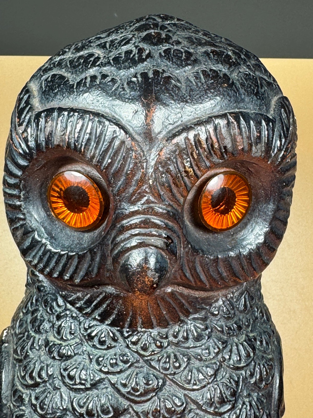 Tall, Vintage, Very Detailed One Piece, Owl Figure, Appears to be Molded Resin