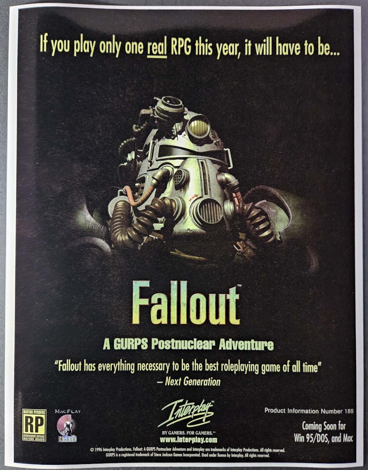Fallout 1 PC Game 1997 Big Box Full Page Promo Ad Wall Art Print Poster – Glossy