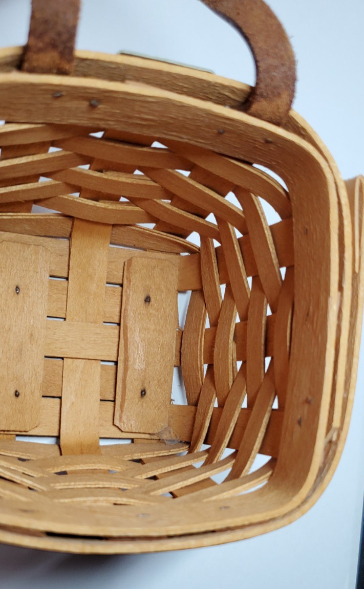 Longaberger Small Basket Chives Booking 4 x 4 x 4 inch Single Leather Hang Loop