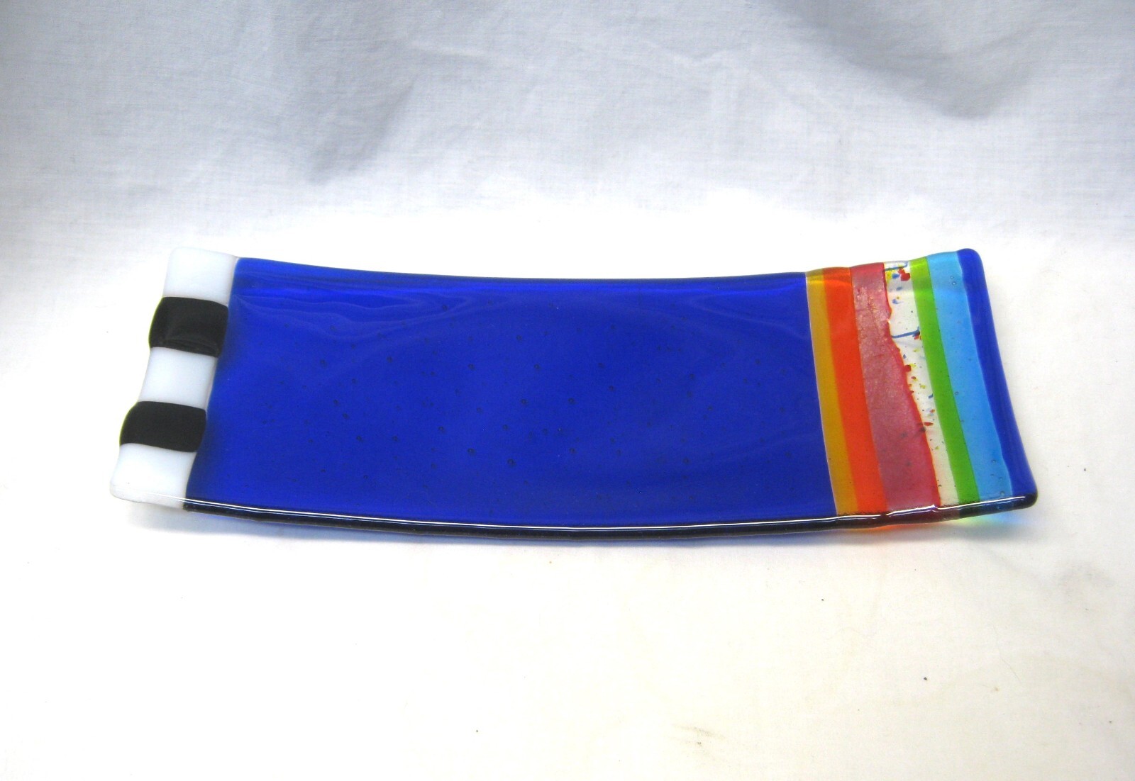 Kathy Hudson Geometric Design Rectangular Fused Glass Tray 11.5″ x 4.25″