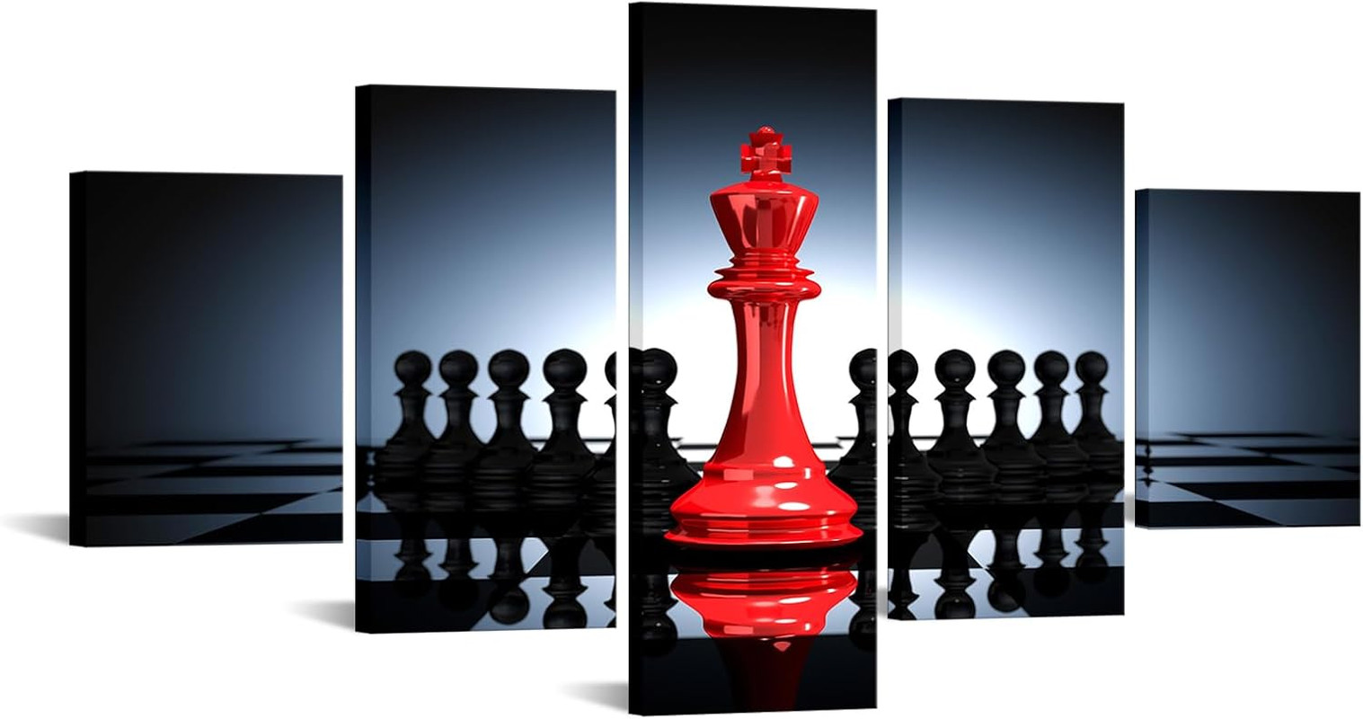 Modern Black and Red Chess Canvas Art Set – Ready to Hang Wall Decor