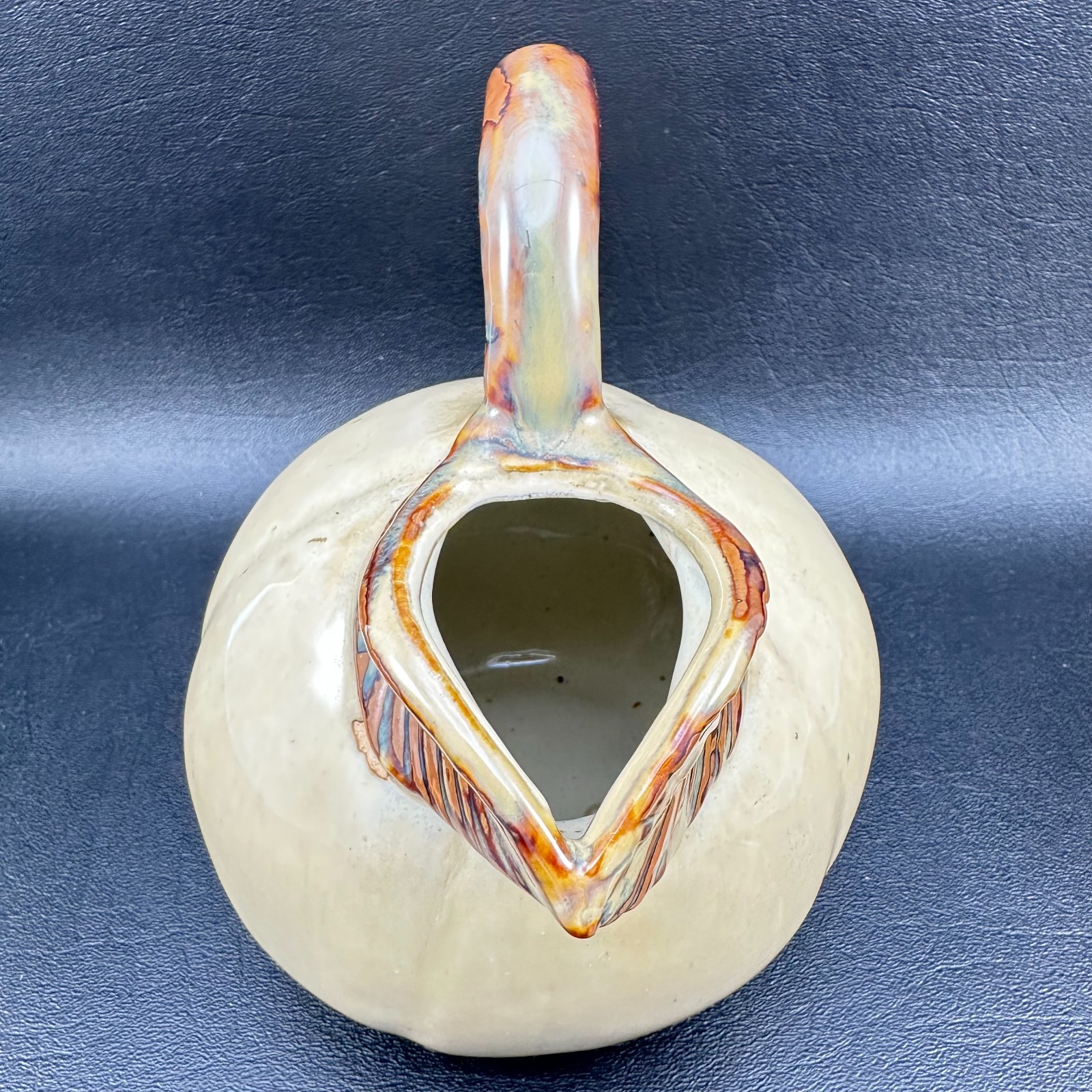 Gourd Pumpkin Pitcher Pottery Leaf Spout Rustic Famhouse Browns Autumn Fall 6.5″