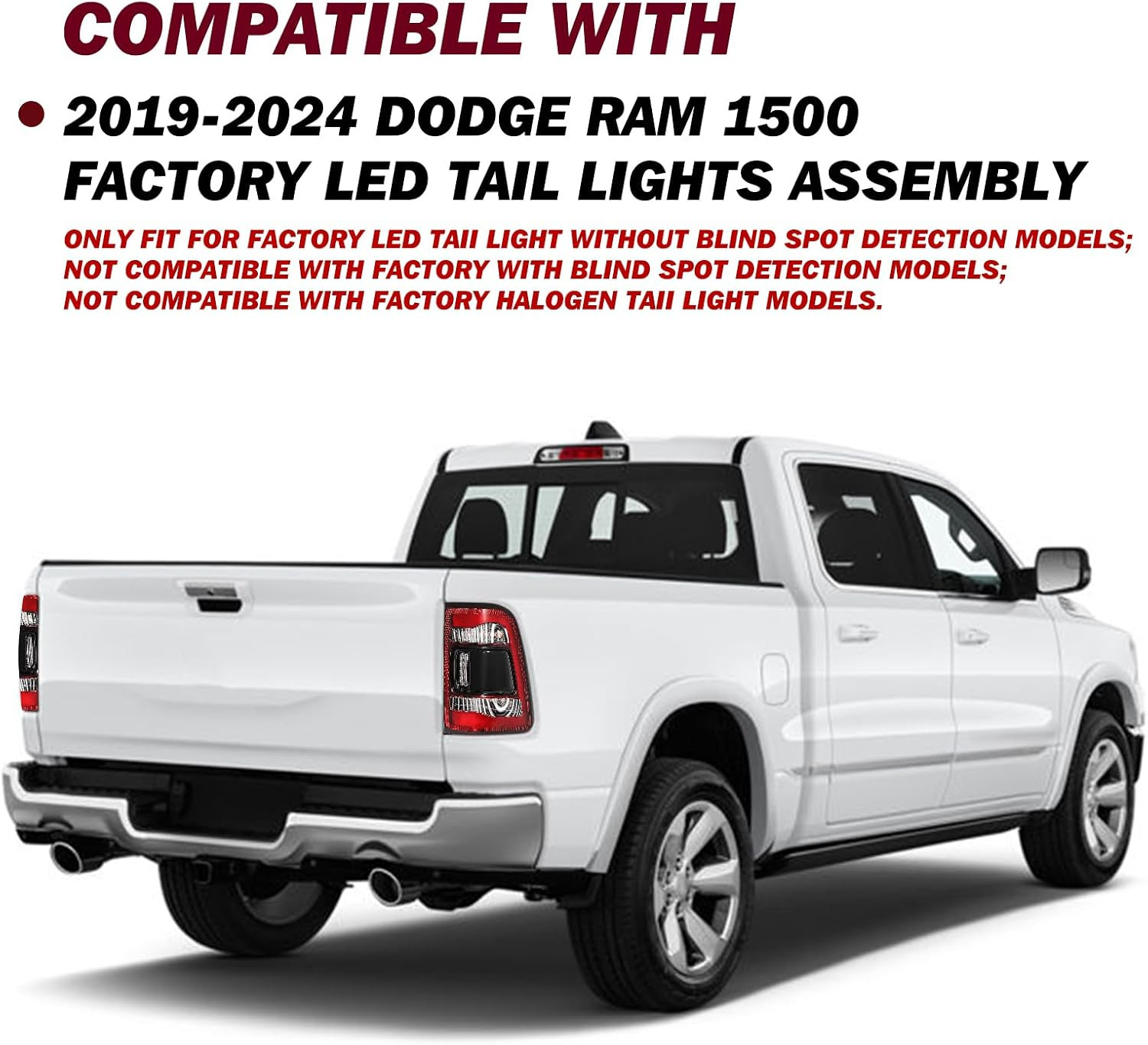 LED Tail Light Assembly Compatible with 2019-2024 Dodge Ram 1500 without Blind S