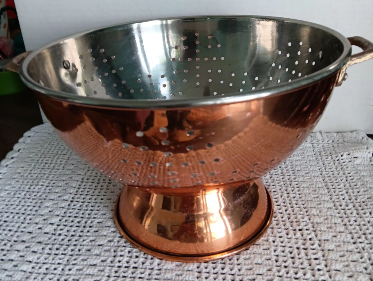 Farmhouse Cottage Core Copper Colored Stainless Steel Colander Strainer Decor