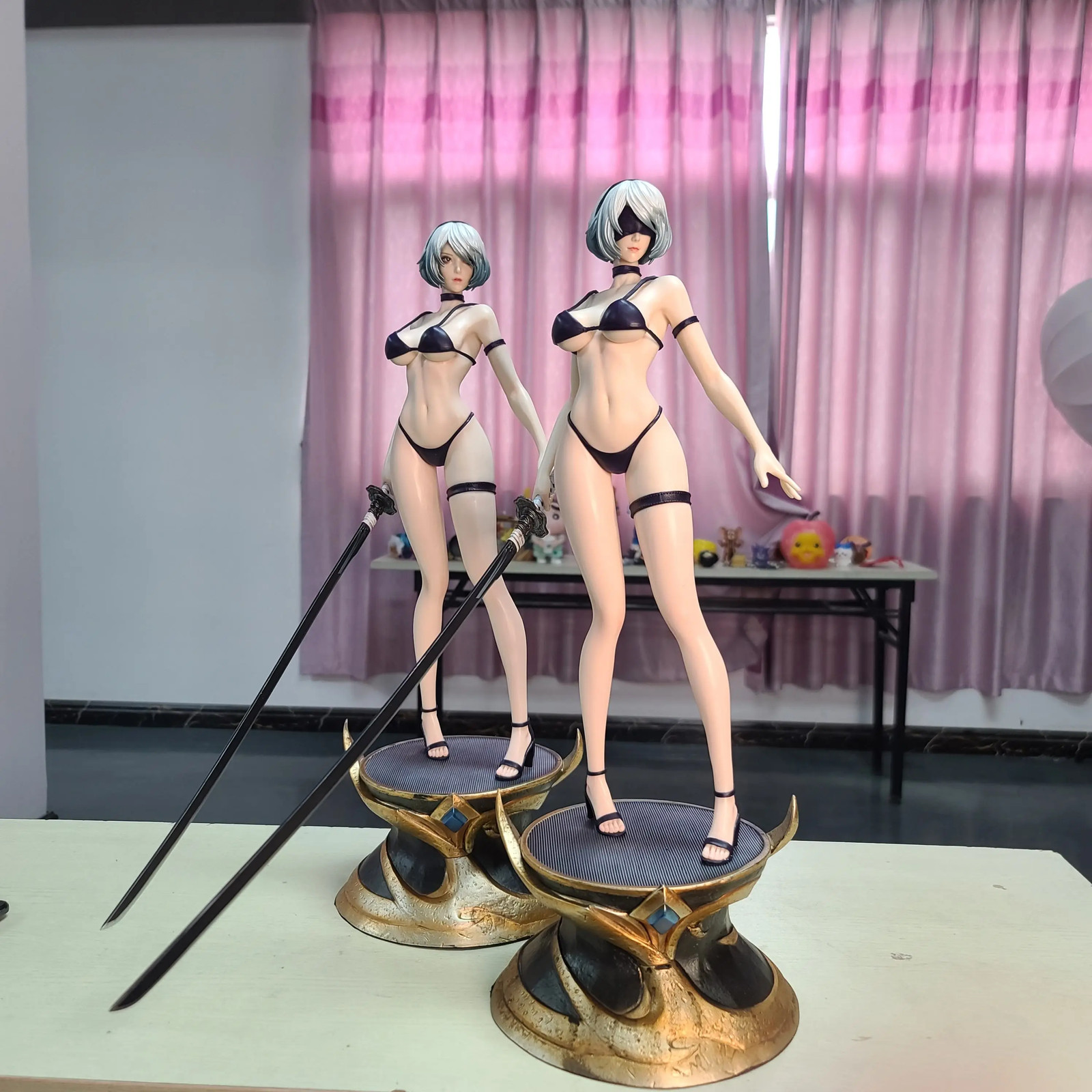 52cm NieR Automata 2B Swimwear Figure 1/4 Double Head PVC Anime Statue Model