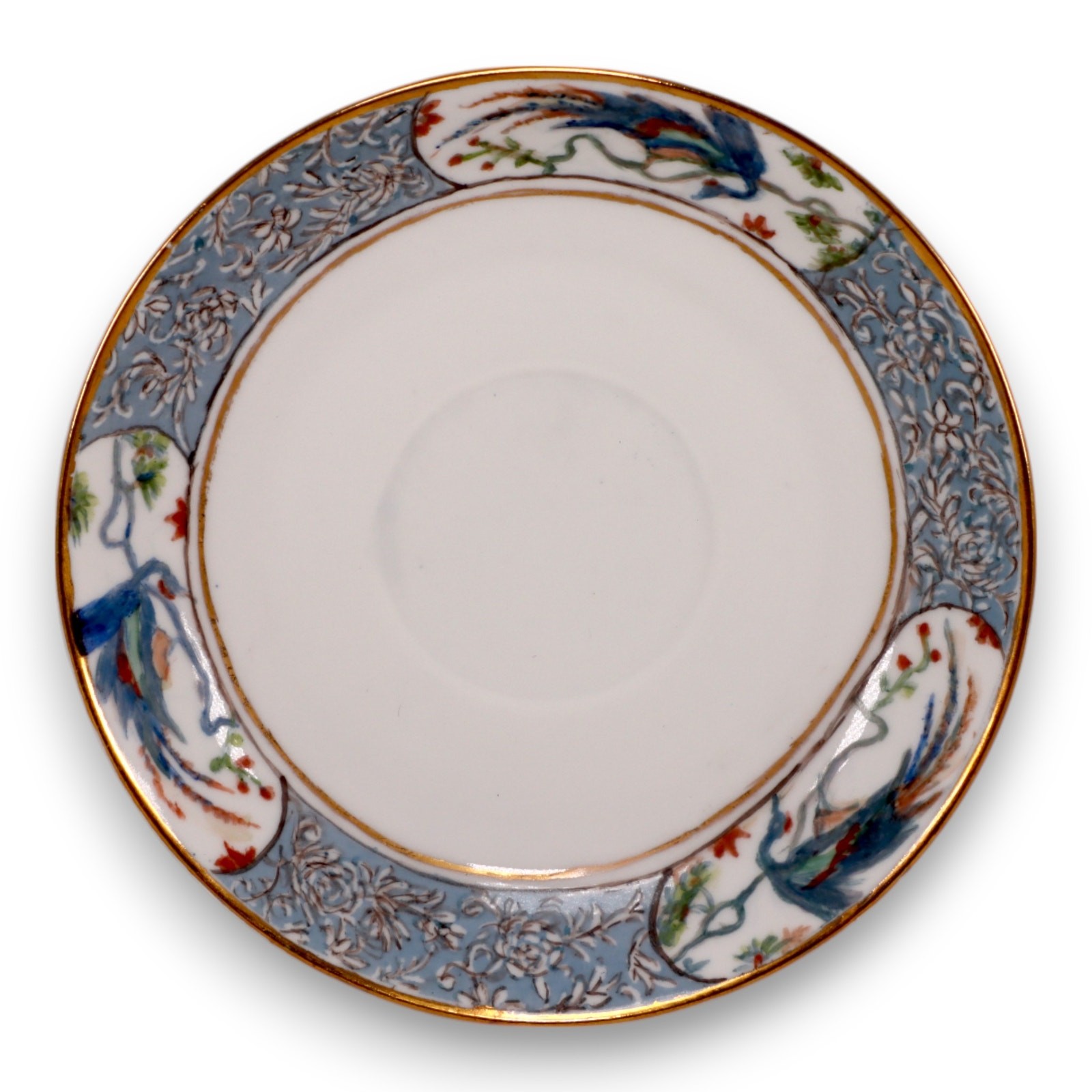 Haviland Rajah Floral Blue with Birds Gold Rim 5 1/2″ Tea Cup Saucer France