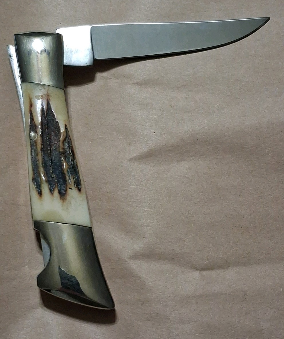 Vintage Schrade IXL, Bone Lockback with Sheath, Unused, Stag Knife, Schrade Stag