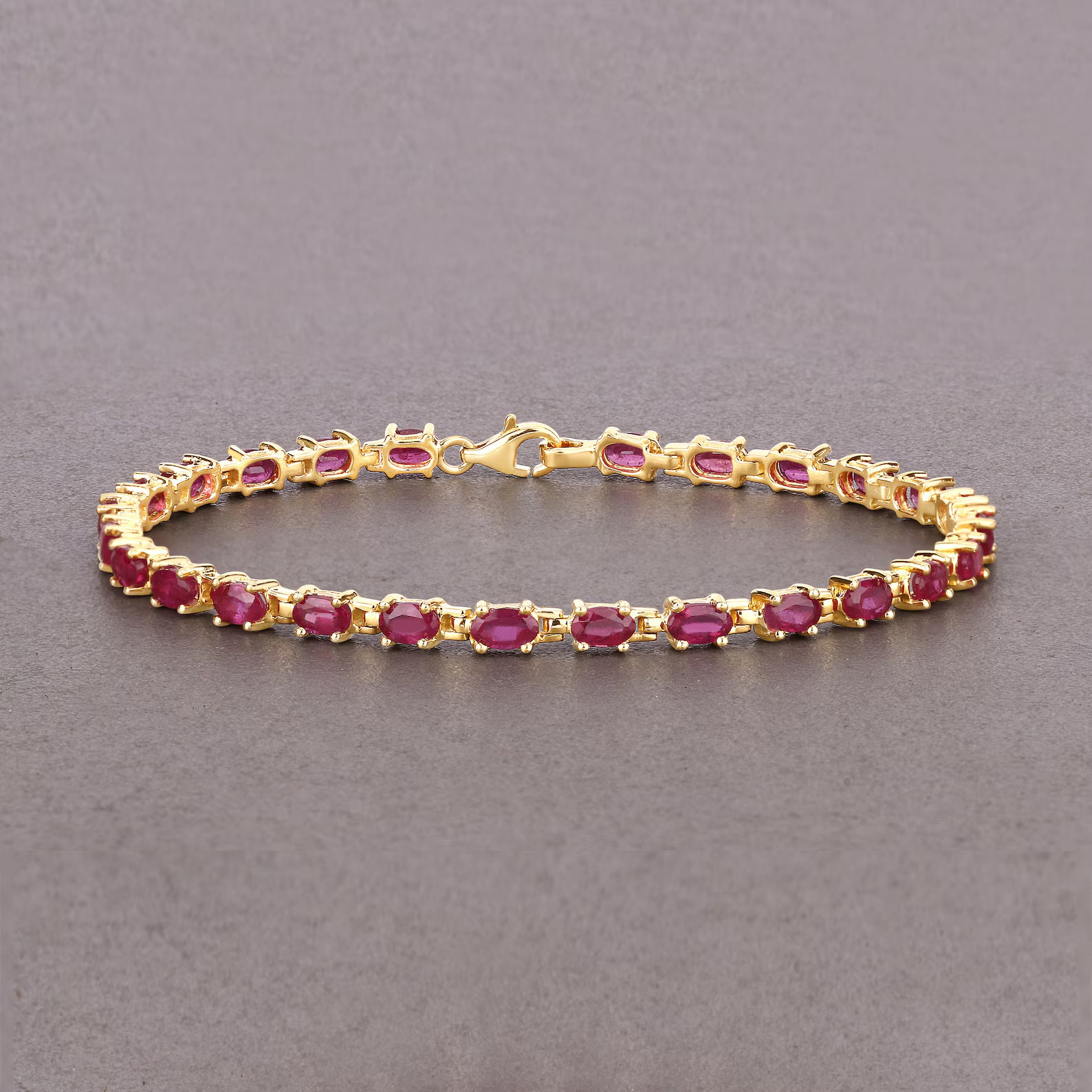 Stunning Red Ruby Oval Cut Tennis Bracelet in 18K Yellow Gold Over For Her 7.25″