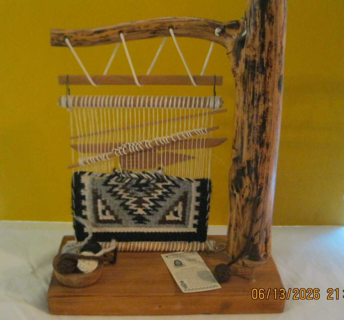 Navajo Rug Weaving Loom Sculpture Features a Mini Two Grey Hills-Vercinda Begay