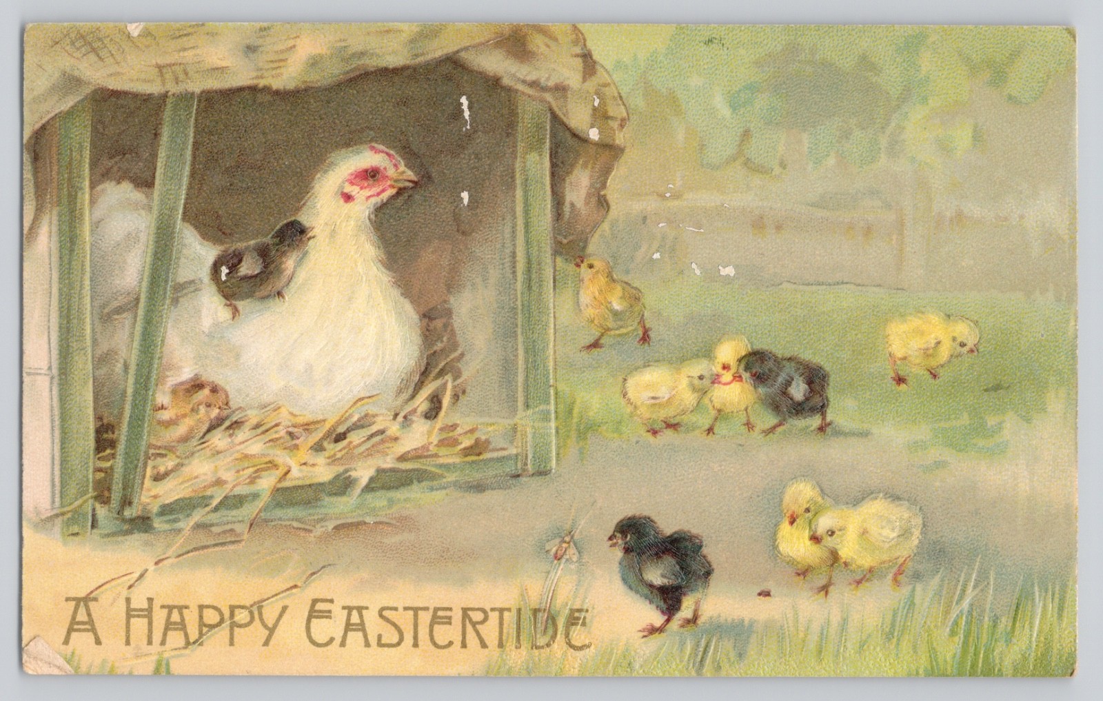 Easter Postcard Hen with Chicks A Happy Eastertide Vintage 1910 Divided Back